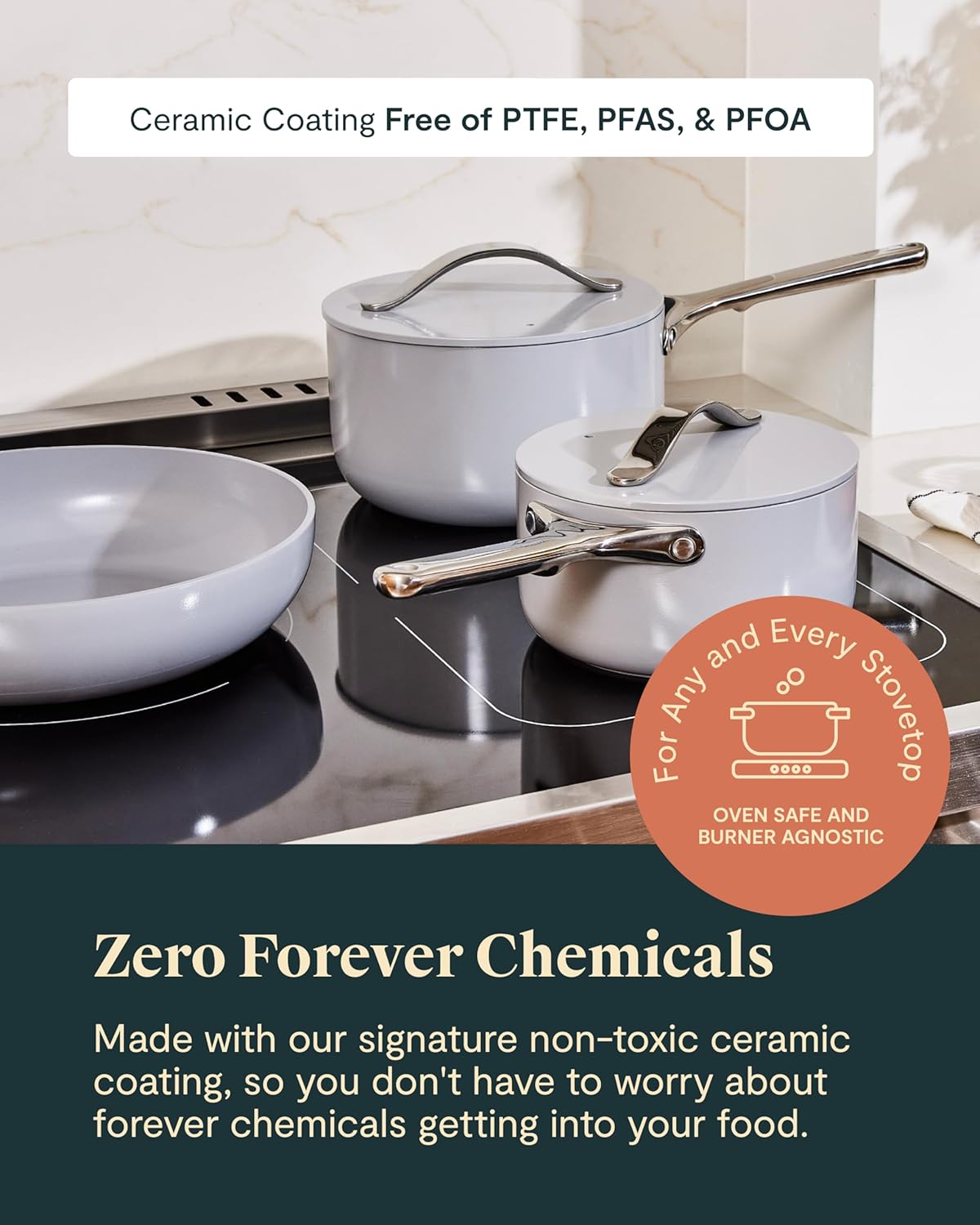 Caraway Non-stick Ceramic Cookware Set (12 Piece) Pots, Pans, Lids and Kitchen Storage - PFAS & PFOA Free - Oven Safe Pan Set & Compatible with All Stovetops - Navy - Image 4