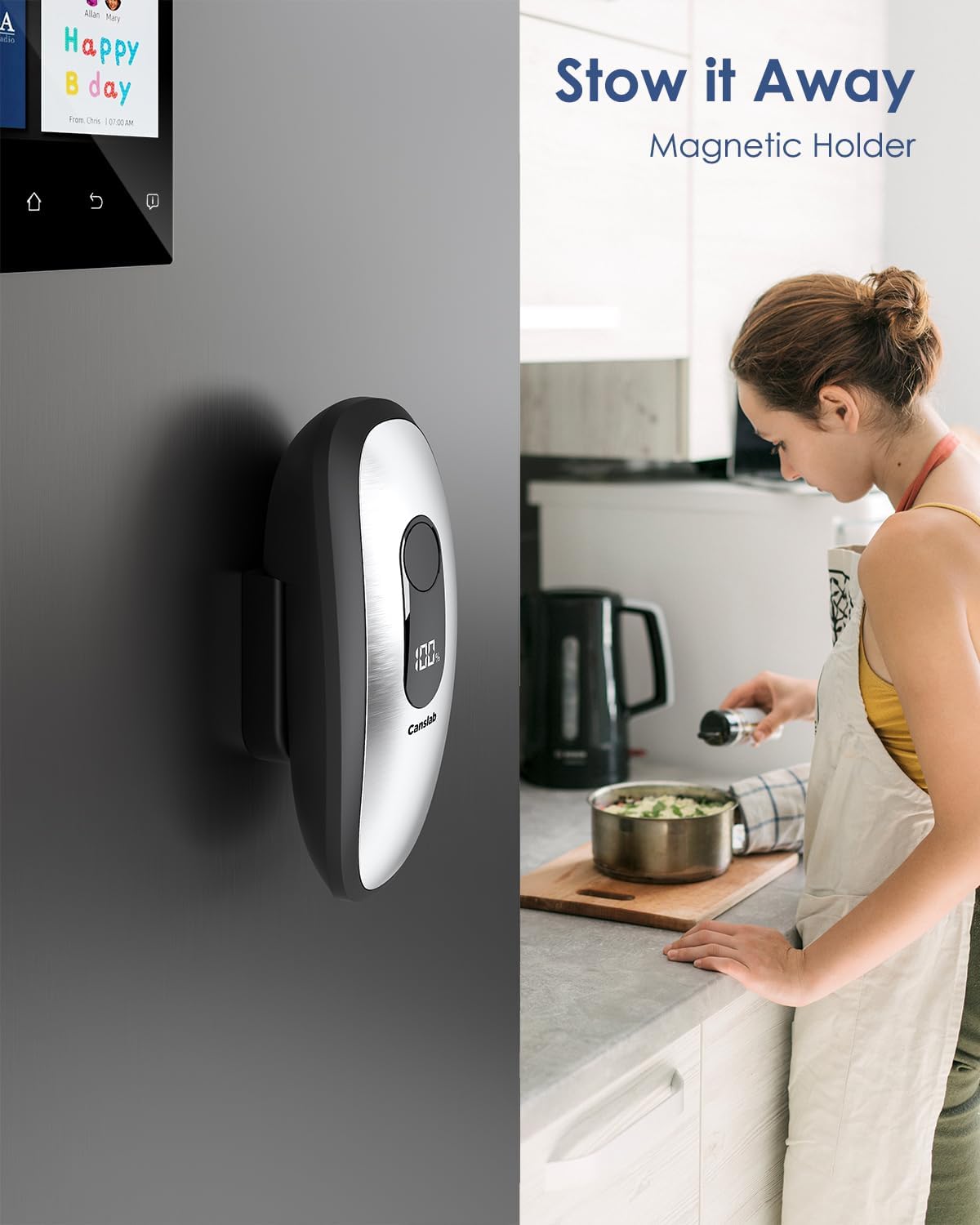 Canslab IRON Rechargeable Electric Can Opener: Wall-Mountable Easy Storage, Smart Auto Stop & LED Battery Track, Hands-Free Operation, Side Cut Smooth Edge, Stainless Steel Professional-Grade Blade - Image 5