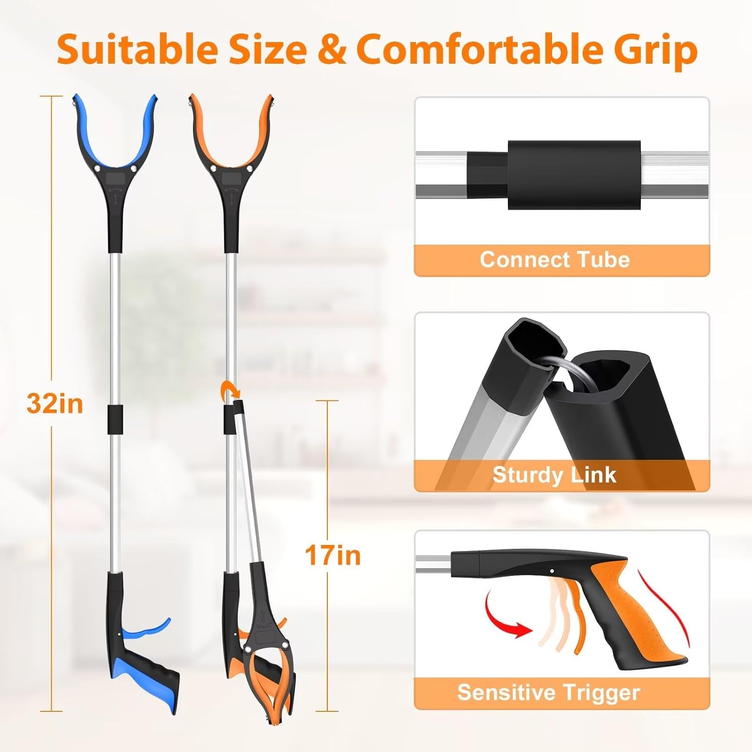 32" Grabber Reacher Tool, 2-Pack Foldable Reacher Grabber Pickup Tool with 360° Rotating Jaw & Magnet, Trash Picker Upper Grabber, Lightweight Grabbers for Seniors Heavy Duty - Image 5