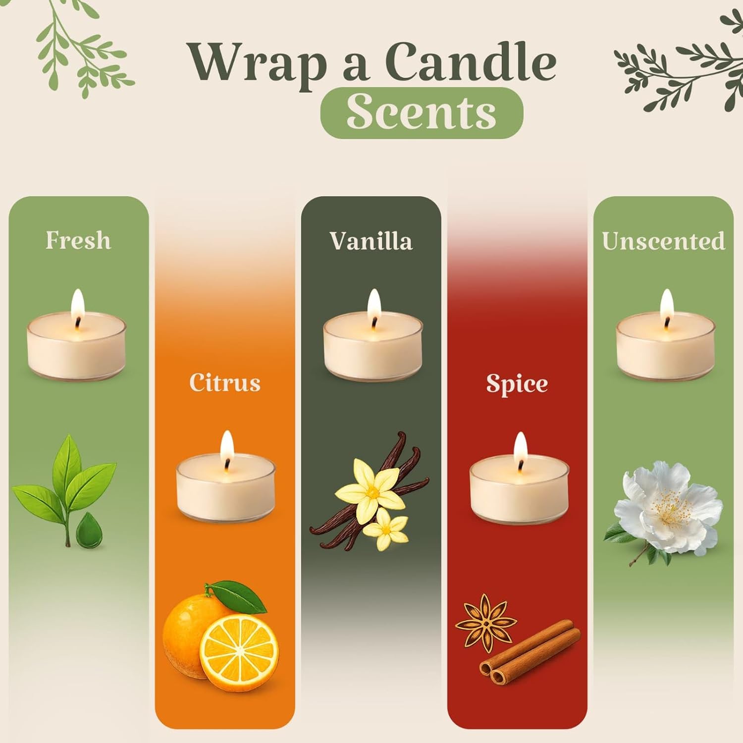 Jumbo Tealight Tower, Refill Storage Tube with 6 Premium Tealights, Fits Tall Wrap A Candle Base, 7 Inch Organizer for Scent Rotation, Vanilla Citrus Fresh Spice Holiday Unscented Choice, Gift Décor - Image 5