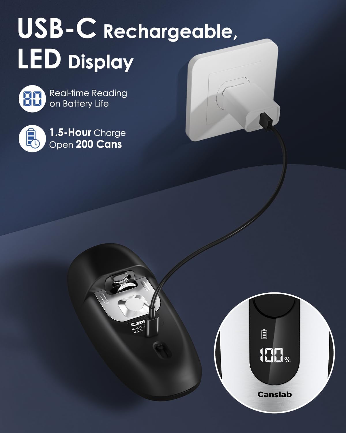 Canslab IRON Rechargeable Electric Can Opener: Wall-Mountable Easy Storage, Smart Auto Stop & LED Battery Track, Hands-Free Operation, Side Cut Smooth Edge, Stainless Steel Professional-Grade Blade - Image 4
