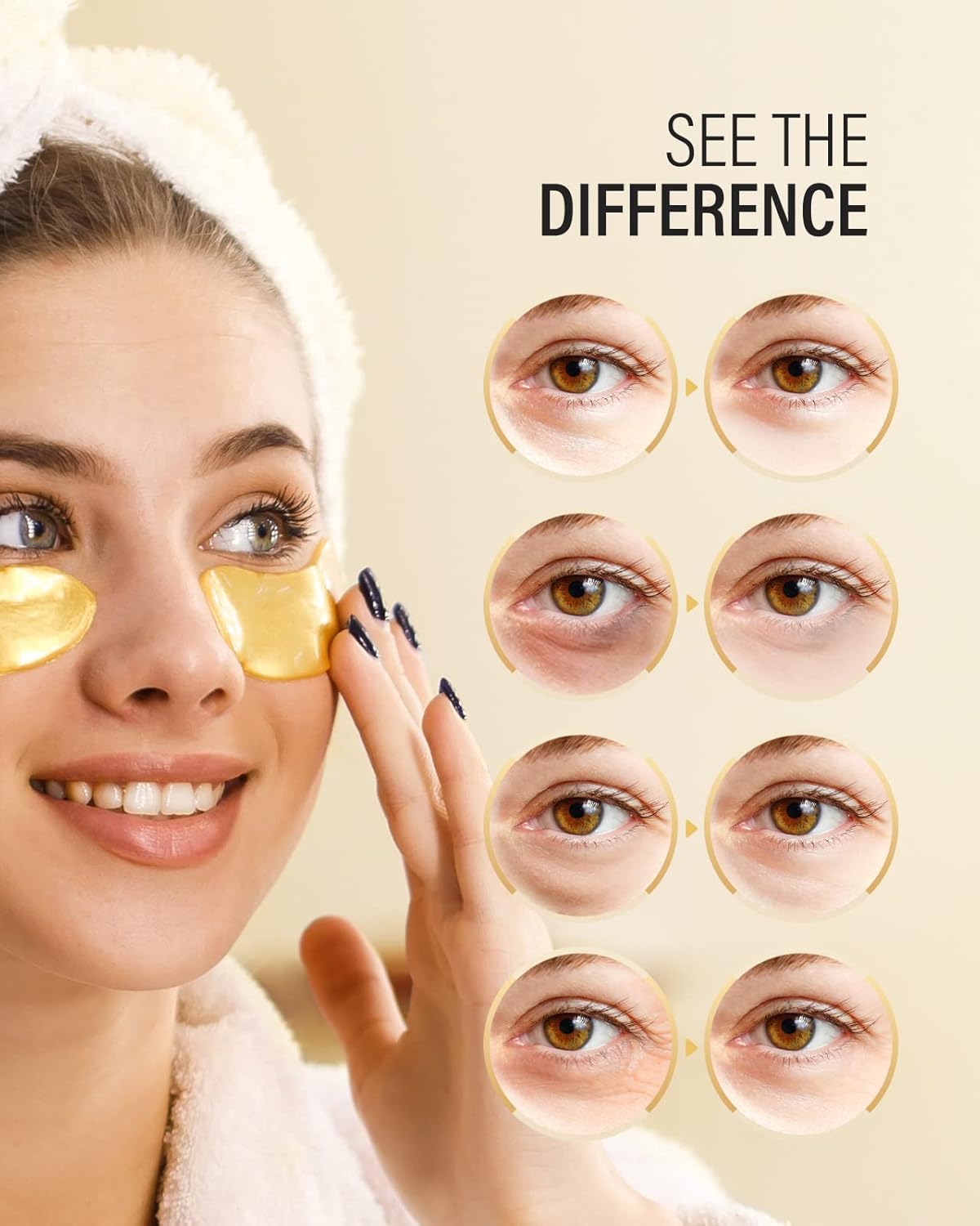 24k Gold Under Eye Patches (15 Pairs), eye mask, Collagen Skin Care Products, Eye Patches for Puffy Eyes, eye masks for dark circles and puffiness - Image 4