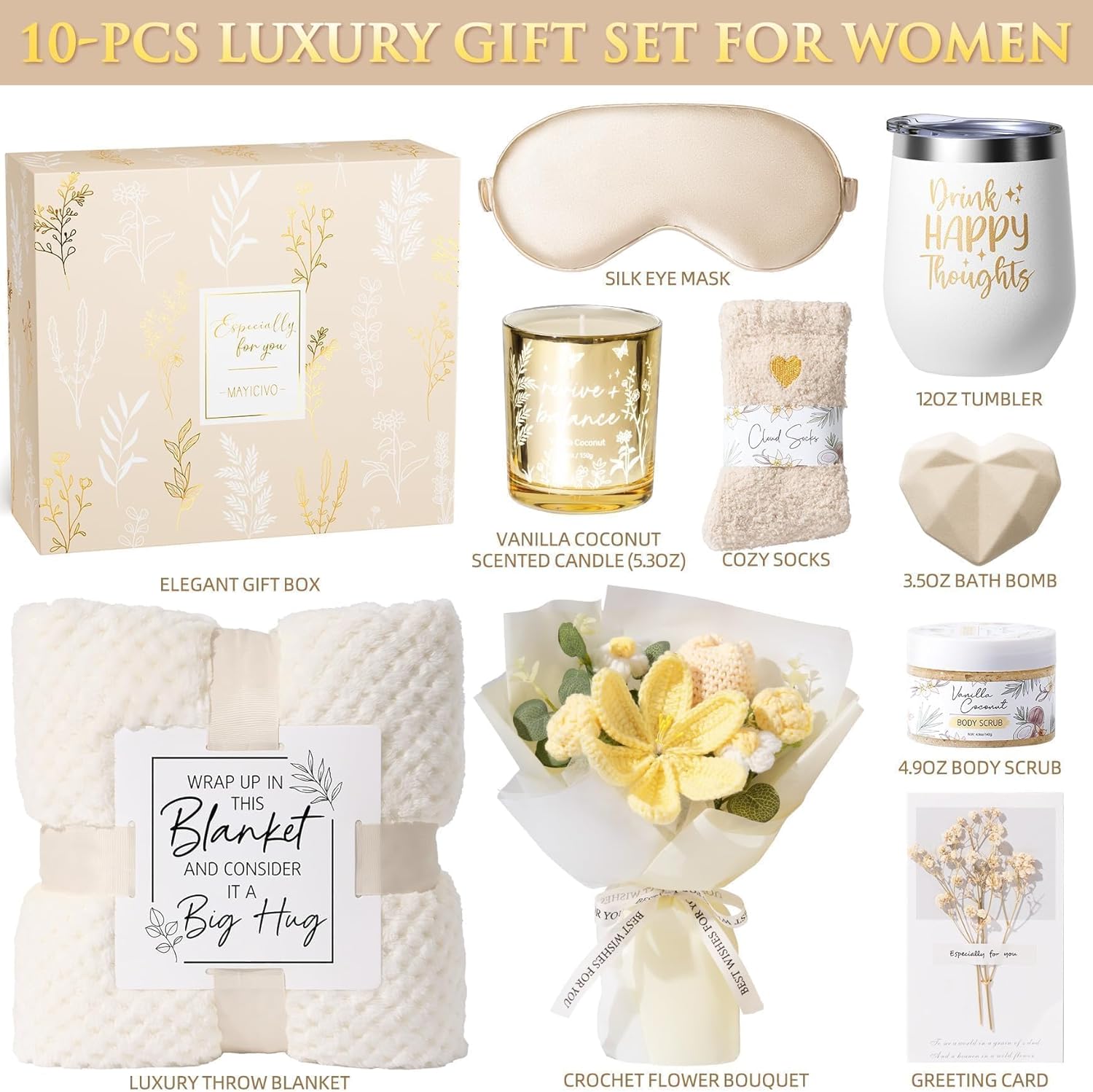 Mothers Day Birthday Gifts for Women Self Care Package Get Well Soon Gift Baskets, Thinking of You Sympathy Spa Gift Set w/ Crochet Flower Bouquet, Unique Gifts for Women Mom Sister Grandma Friends - Image 2