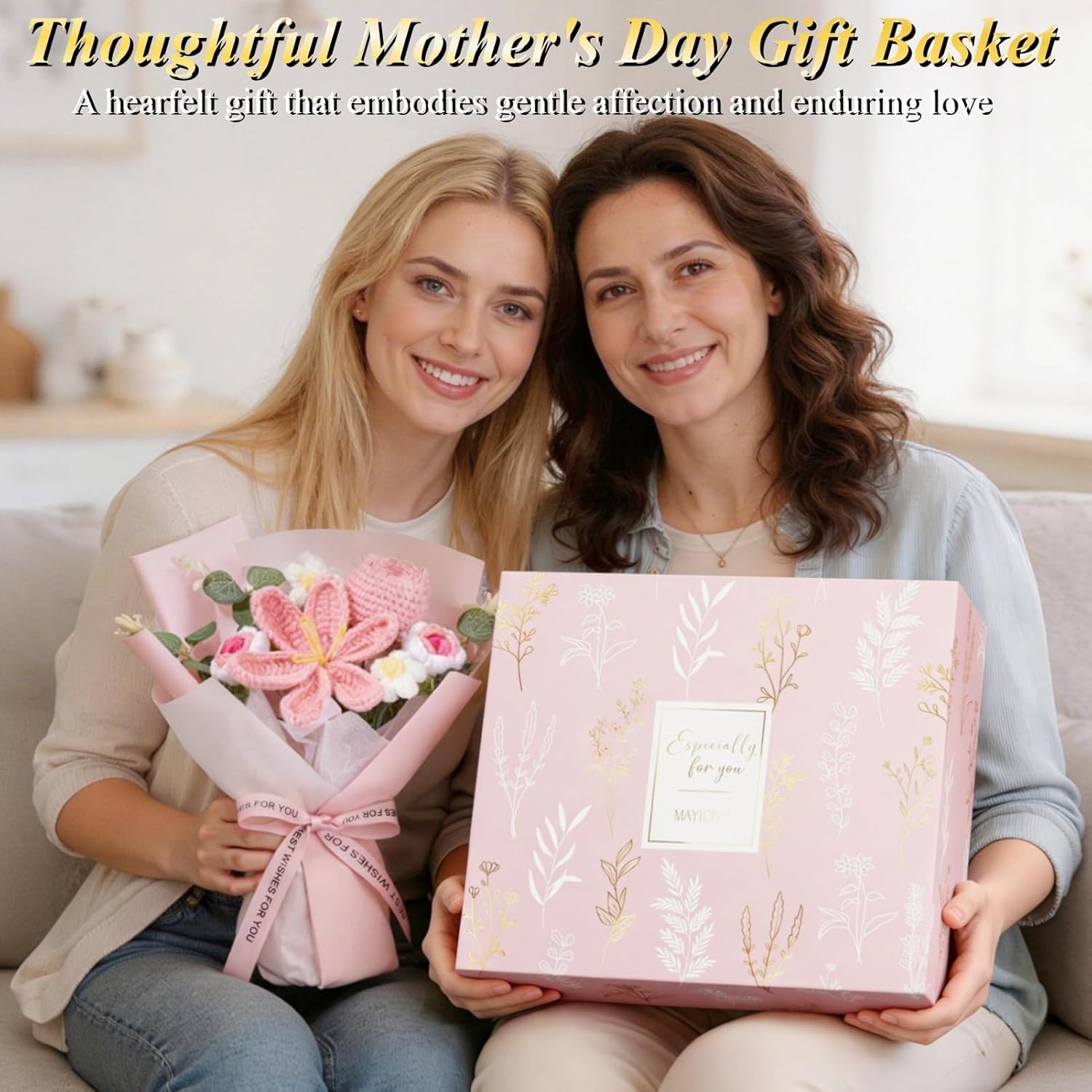 Mothers Day Birthday Gifts for Women Self Care Package Get Well Soon Gift Baskets, Thinking of You Sympathy Spa Gift Set w/ Crochet Flower Bouquet, Unique Gifts for Women Mom Sister Grandma Friends - Image 3