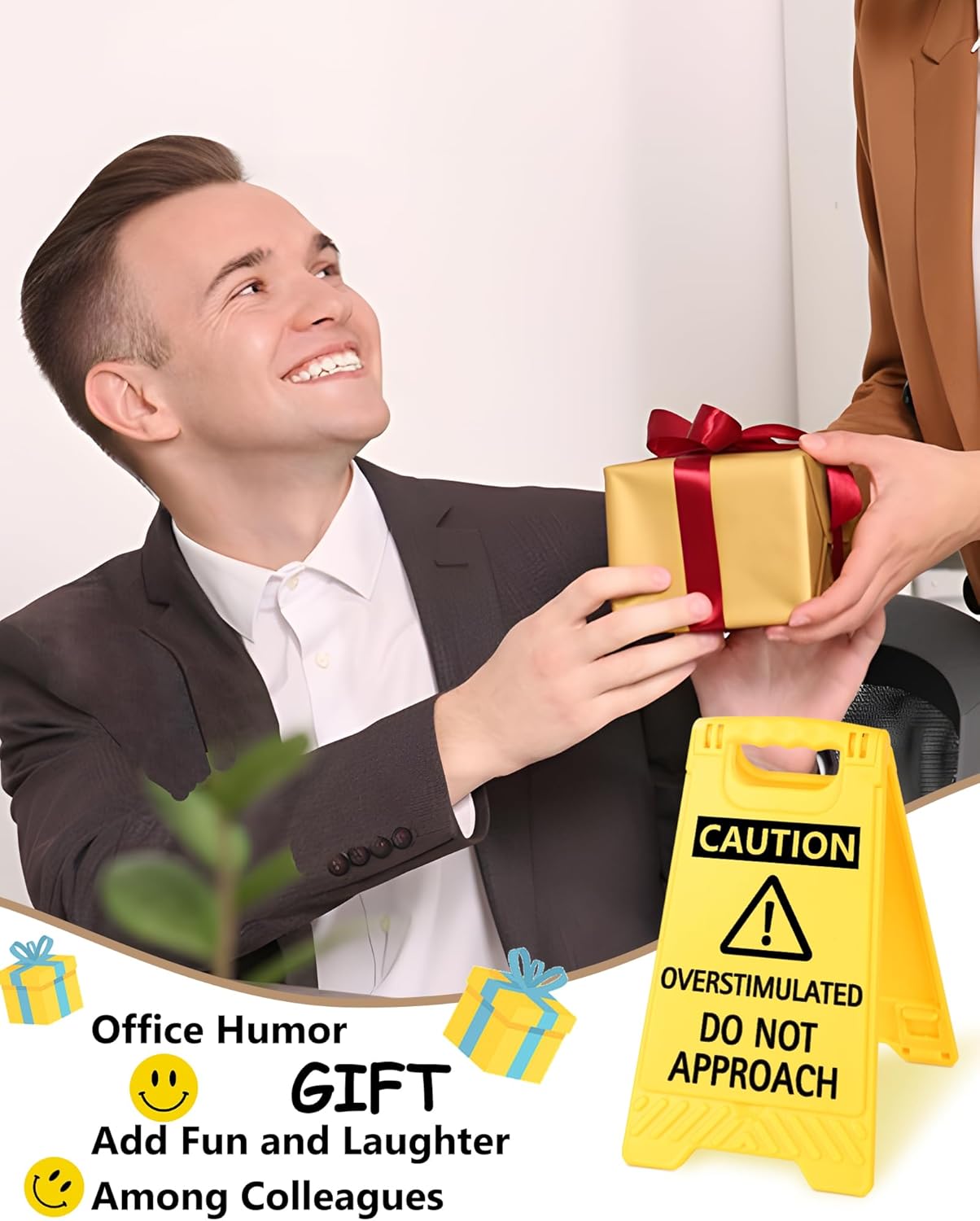 Caution Overstimulated Do Not Approach Office Decor, Funny Desk Sign for Women Coworkers, Easter Day Gag Gifts for Tax Season, Sarcastic Desk Accessories, Phone Holder with Mirror - Image 7