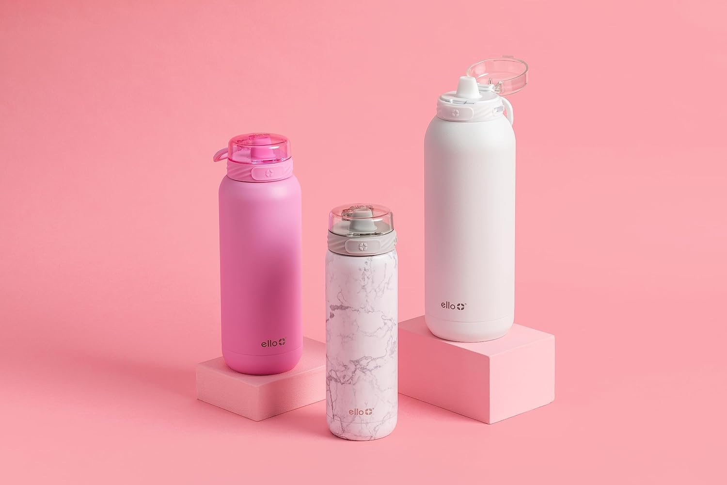 Ello Cooper 40oz Stainless Steel Water Bottle with Straw and Carry Handle, Double Walled and Vacuum Insulated Metal, Leak Proof Locking Lid with Soft Silicone Spout, Reusable, BPA Free, White Marble - Image 8