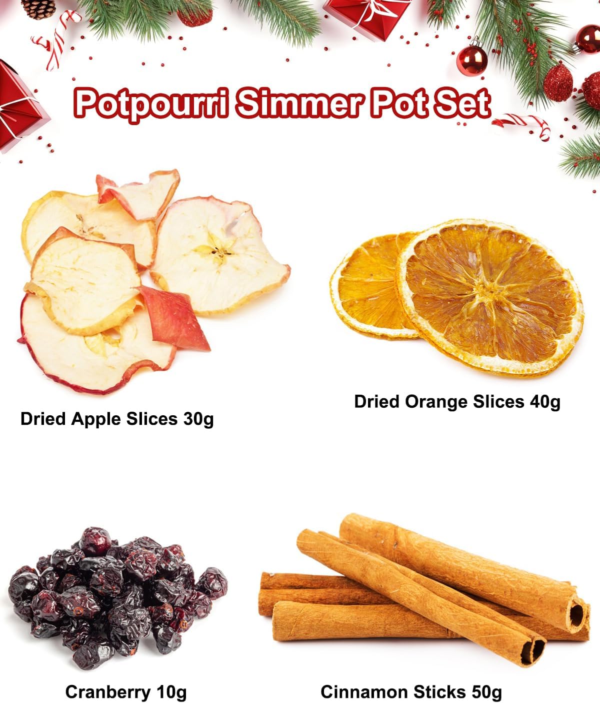 Christmas Potpourri Simmering, Holiday Cheer Stovetop Potpourri with Apple, Orange, Cranberry and Cinnamon, Dried Fruits Fragrance Bowl Filler, Perfect Christmas Blend House Warming/Thank You Gift - Image 2