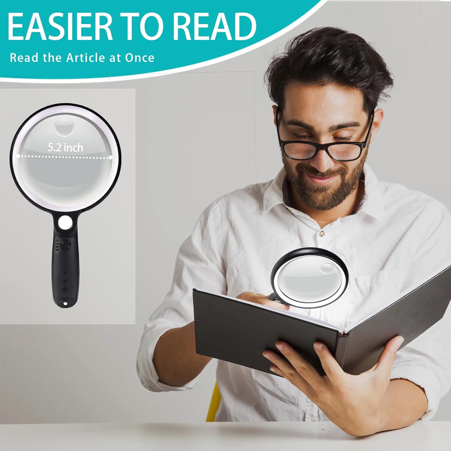 Large Magnifying Glass with 37 LED Light, 10X 20X 45X Handheld Illuminated Lighted Magnifier with 3 Light Modes Rechargeable Magnifying Glass for Seniors Reading, Inspection (White & Black) - Image 2