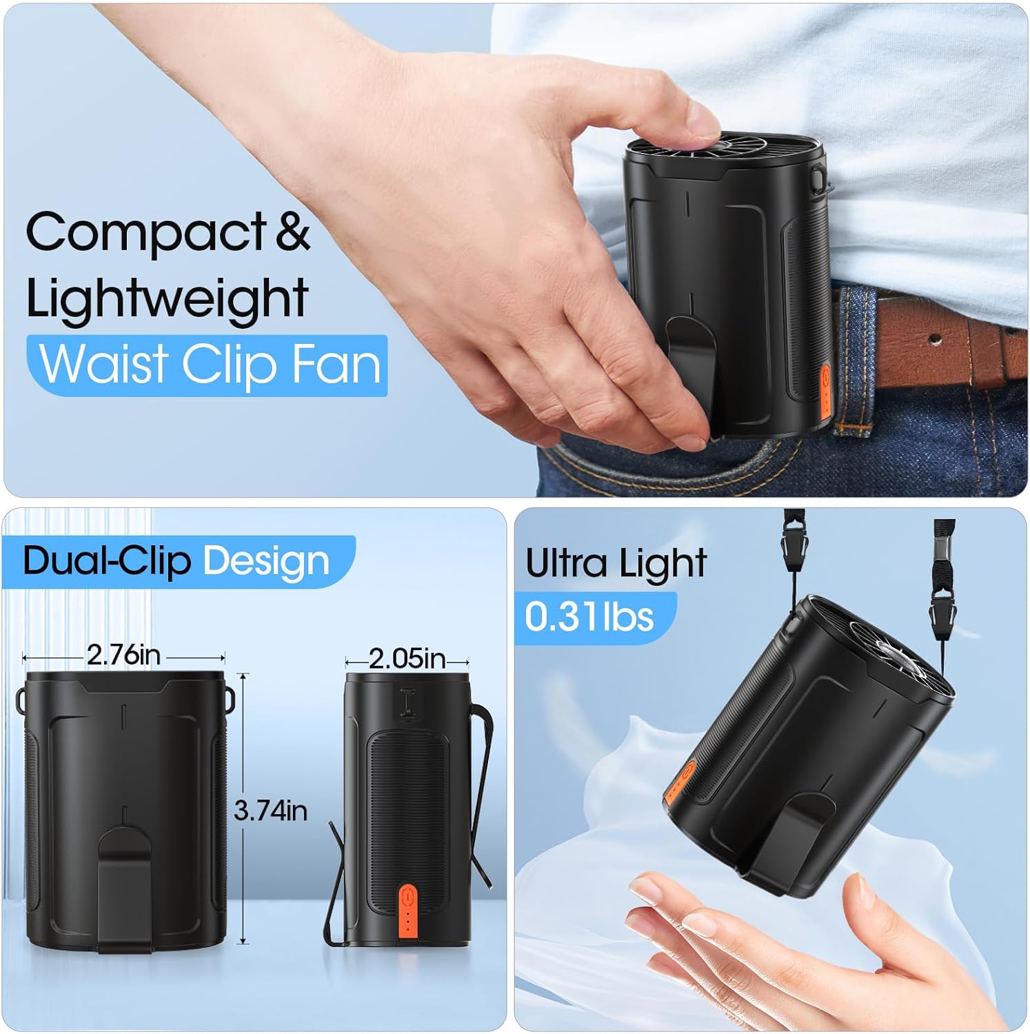 2026 AI Portable Fan Rechargeable, 4-Speed Strong Airflow, Personal Waist Fan with up to 25H of Working Time, Hands-Free Hanging Neck Fan, Wearable Belt Fan for Camping, Outdoor, Jobsite - Image 6