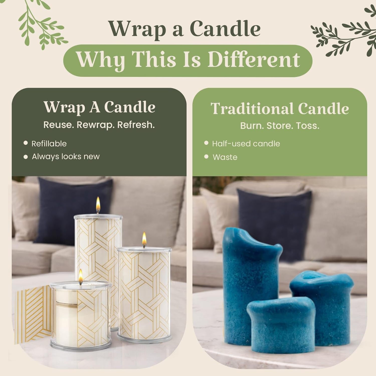 Jumbo Tealight Tower, Refill Storage Tube with 6 Premium Tealights, Fits Tall Wrap A Candle Base, 7 Inch Organizer for Scent Rotation, Vanilla Citrus Fresh Spice Holiday Unscented Choice, Gift Décor - Image 4