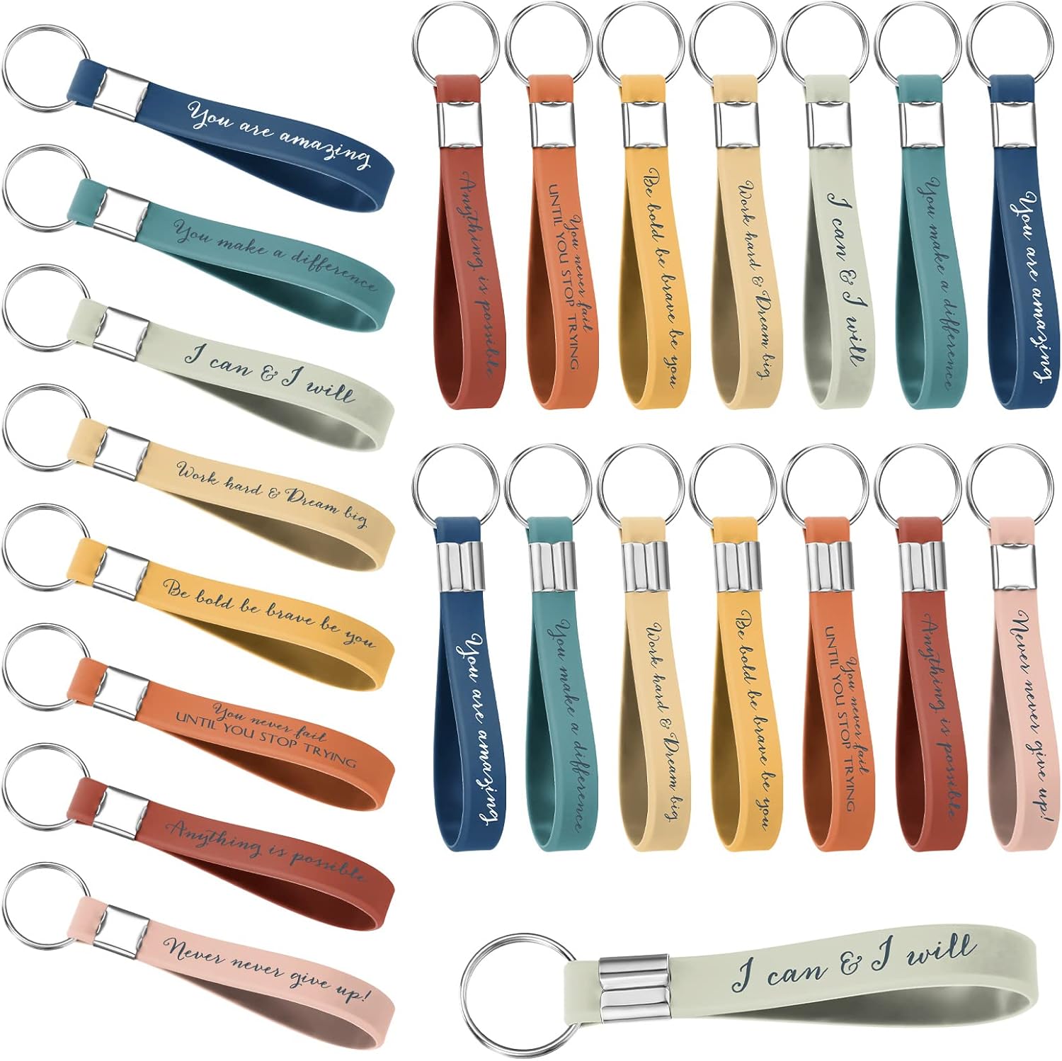 Fumete 24 Pcs Inspirational Keychain Gift Employee Appreciation Gift for Women Motivational Key Rings Thank You Keychain(Bright Color)