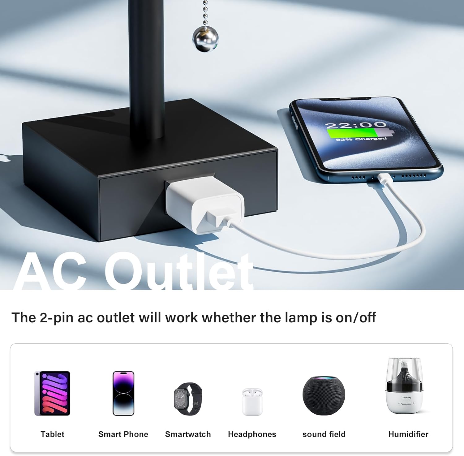 Bedside Table Lamps for Bedroom Set of 2 - Small Rectangular Nightstand Lamp with AC Outlet Charging Port, 3 Color Temperatures Desk Light with Bulb, Tabletop Reading Lamp for Living Room/Dorm/Office - Image 7