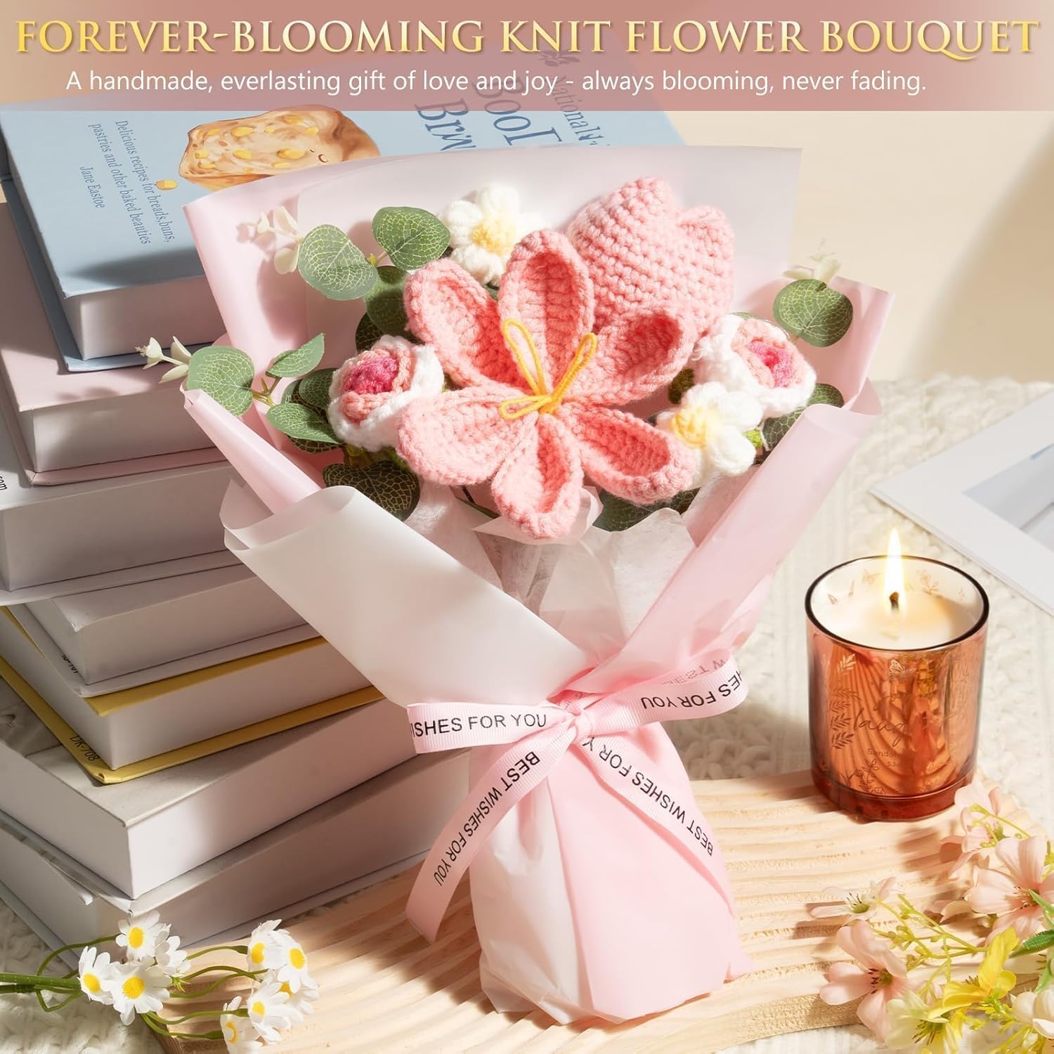 Mothers Day Birthday Gifts for Women Self Care Package Get Well Soon Gift Baskets, Thinking of You Sympathy Spa Gift Set w/ Crochet Flower Bouquet, Unique Gifts for Women Mom Sister Grandma Friends - Image 5