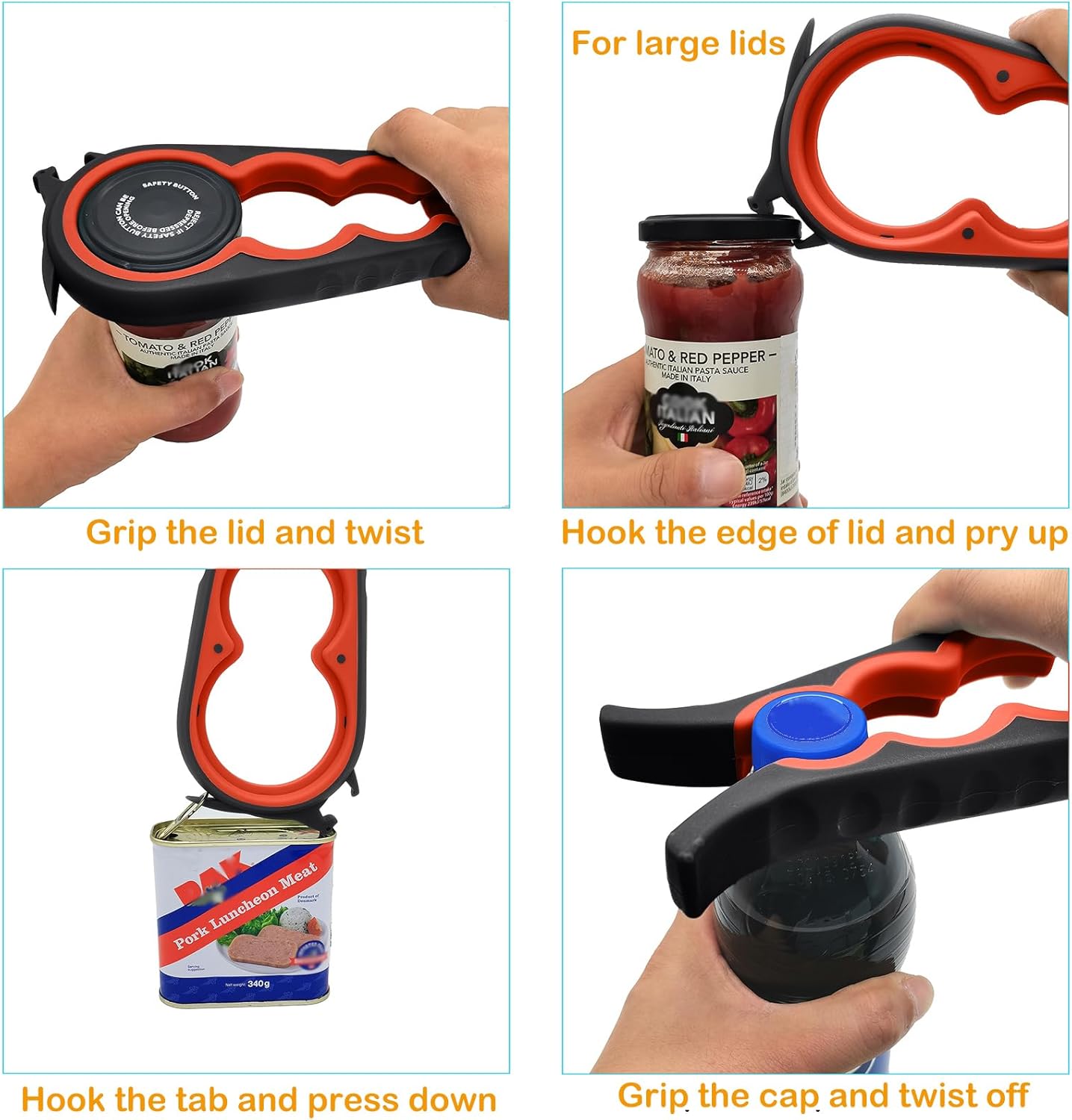 Otstar Jar Opener Bottle Opener and Can Opener for Weak hands, Seniors with Arthritis and Anyone with Low Strength, Mutil Jar Opener Get Lids Off Easily (Black and Red) - Image 3