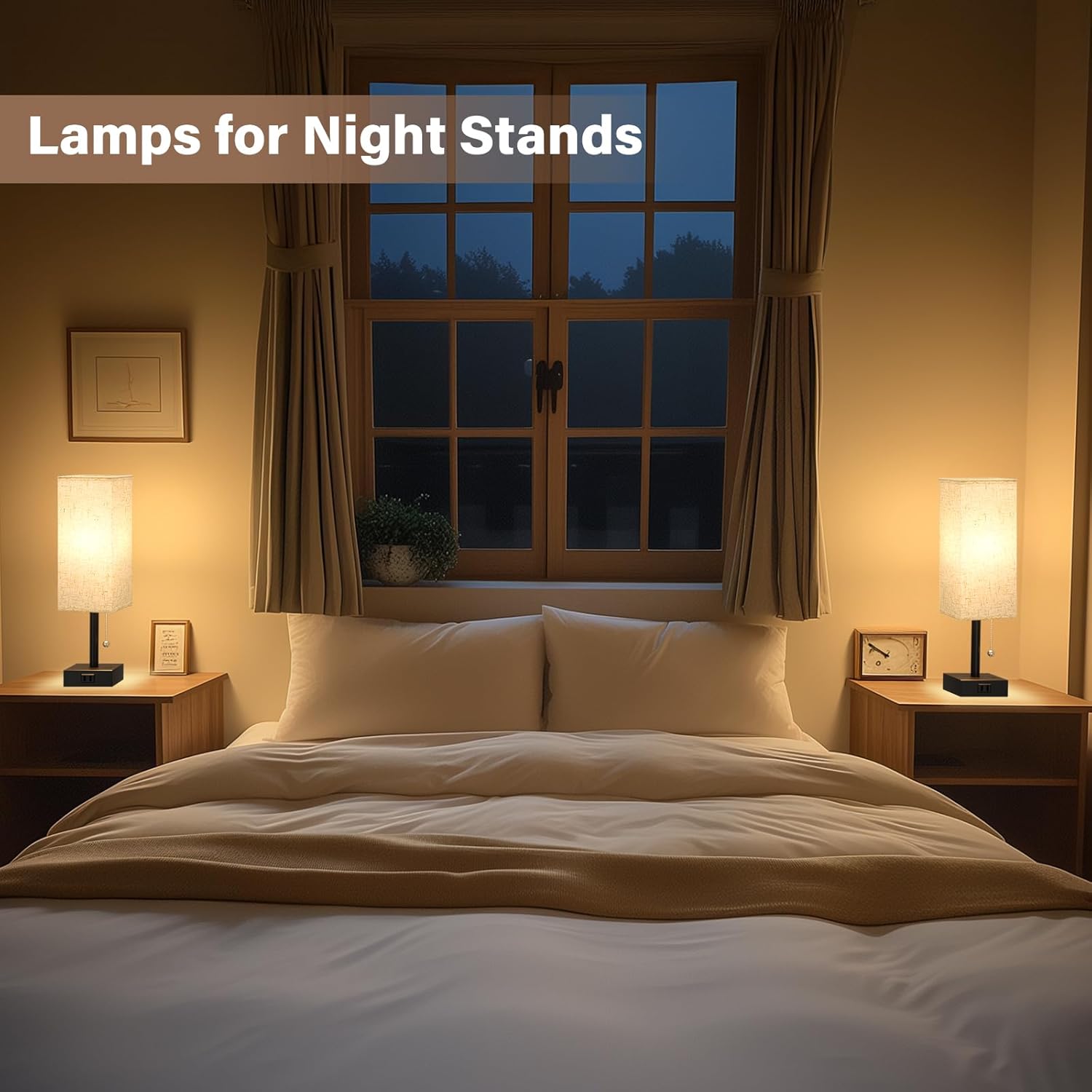 Bedside Table Lamps for Bedroom Set of 2 - Small Rectangular Nightstand Lamp with AC Outlet Charging Port, 3 Color Temperatures Desk Light with Bulb, Tabletop Reading Lamp for Living Room/Dorm/Office - Image 4