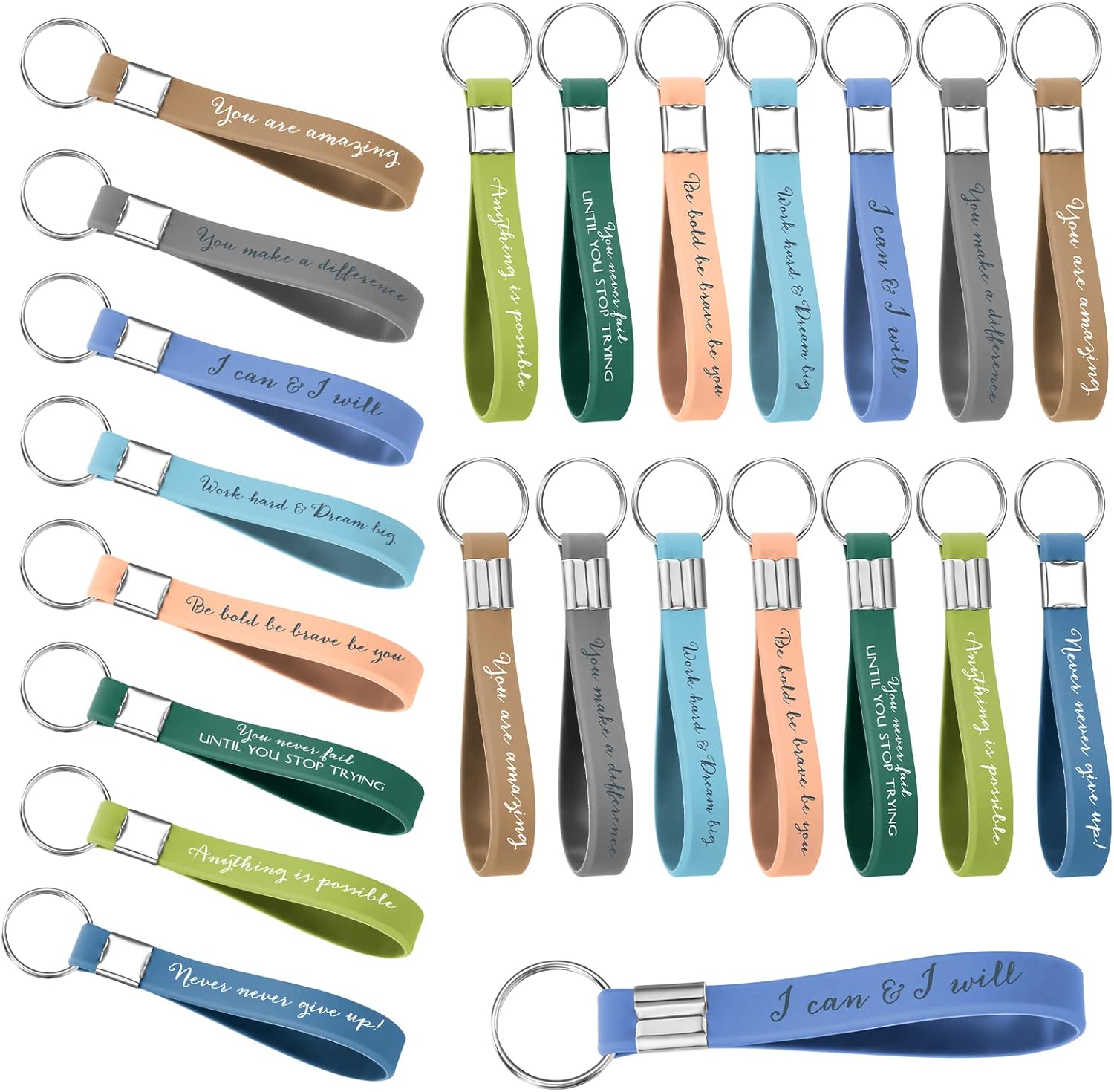 Fumete 24 Pcs Inspirational Keychain Gift Employee Appreciation Gift for Women Motivational Key Rings Thank You Keychain(Fresh Color)