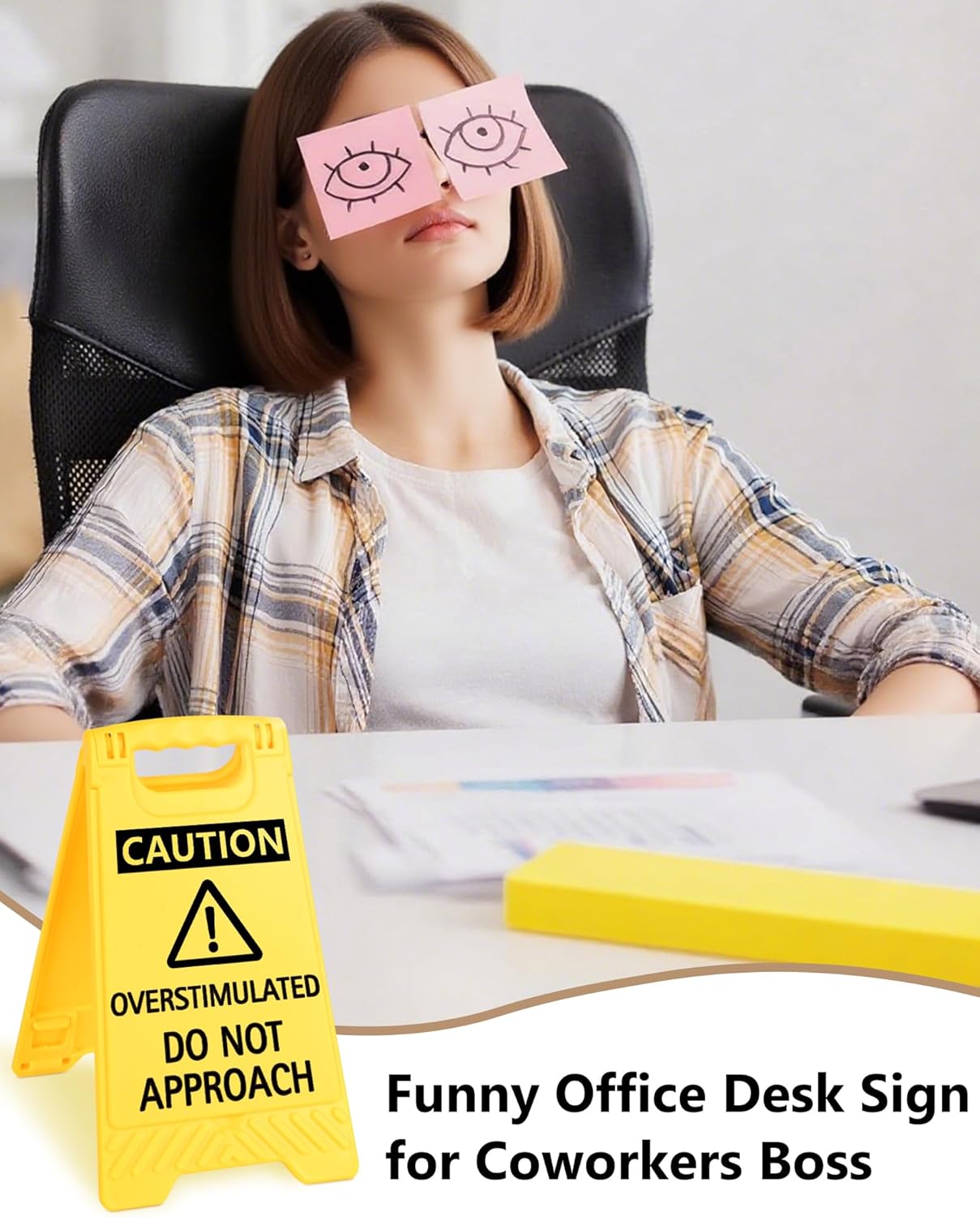 Caution Overstimulated Do Not Approach Office Decor, Funny Desk Sign for Women Coworkers, Easter Day Gag Gifts for Tax Season, Sarcastic Desk Accessories, Phone Holder with Mirror - Image 5