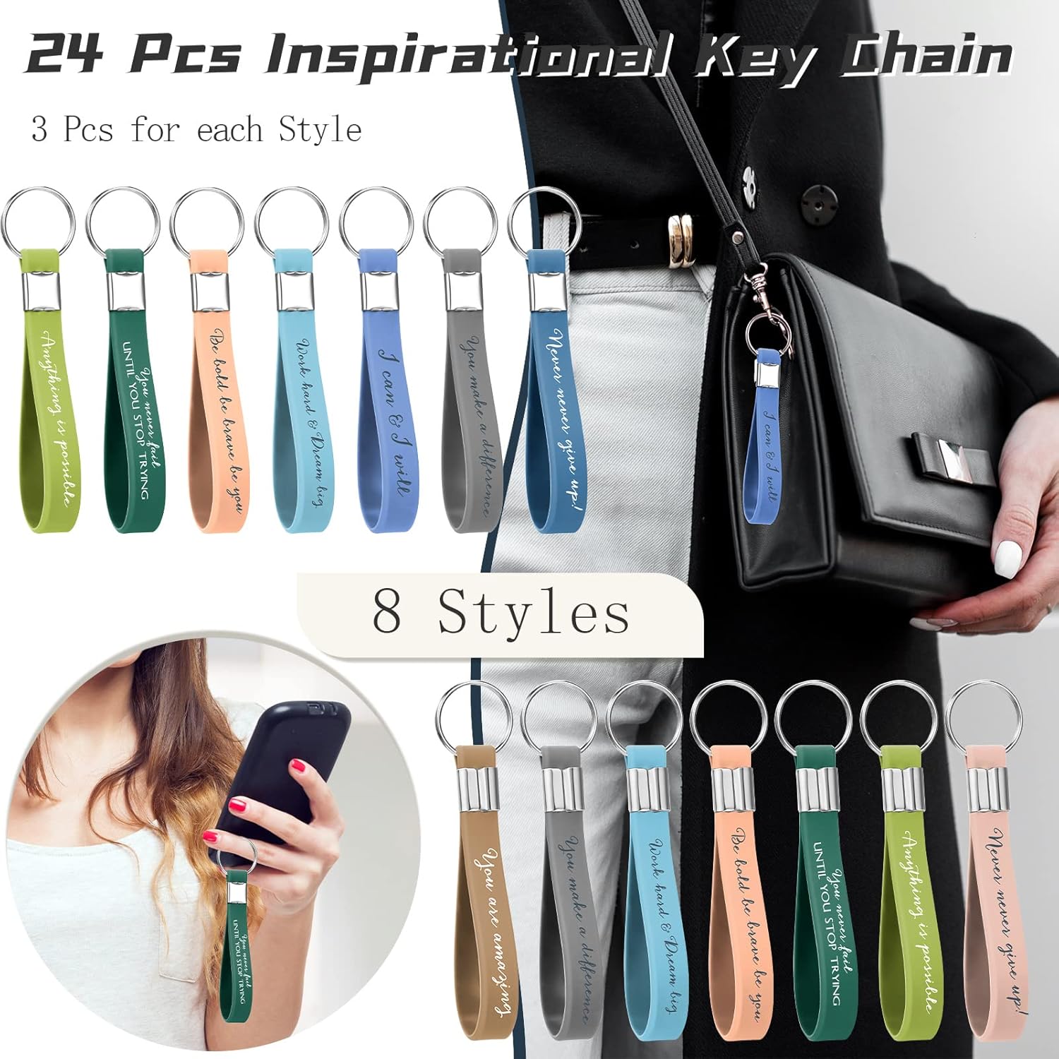 Fumete 24 Pcs Inspirational Keychain Gift Employee Appreciation Gift for Women Motivational Key Rings Thank You Keychain(Fresh Color) - Image 2