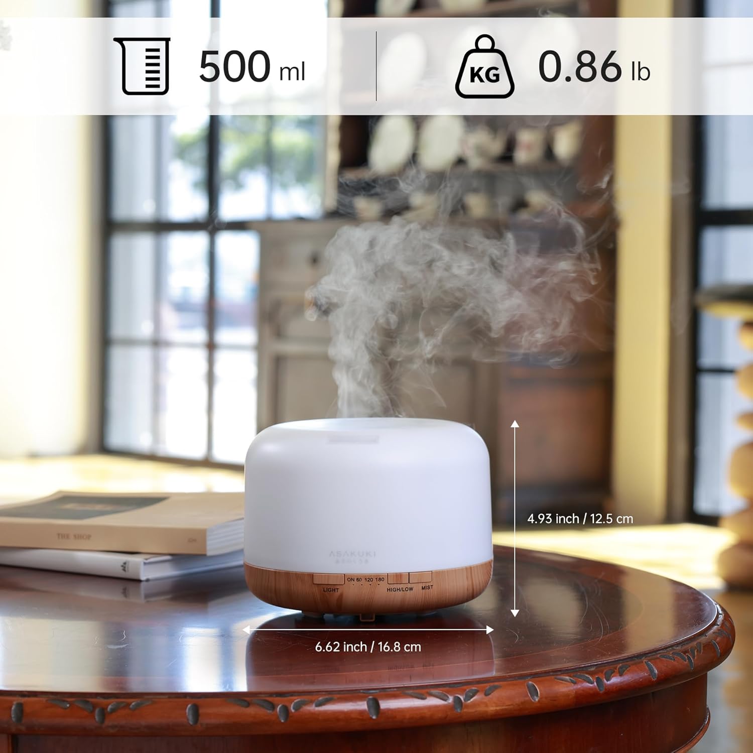 ASAKUKI Essential Oil Diffuser for Home, 500ML Aromatherapy Diffuser Humidifier with Remote Control, 7 Color LED Lights, Quiet Cool Mist Diffuser for Bedroom, Living Room, Office (Yellow) - Image 7