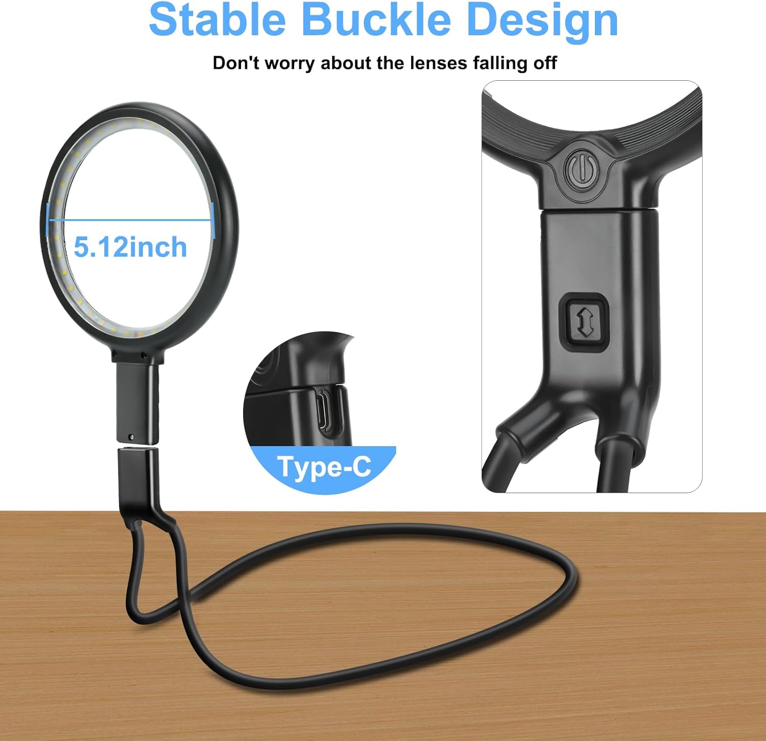 Neck Magnifier Hands Free with Light, 10X 5.2 Large Magnifying Glass with 36 LED Light, Flexible Gooseneck for Close Work Reading Sewing Senior (Black) - Image 5