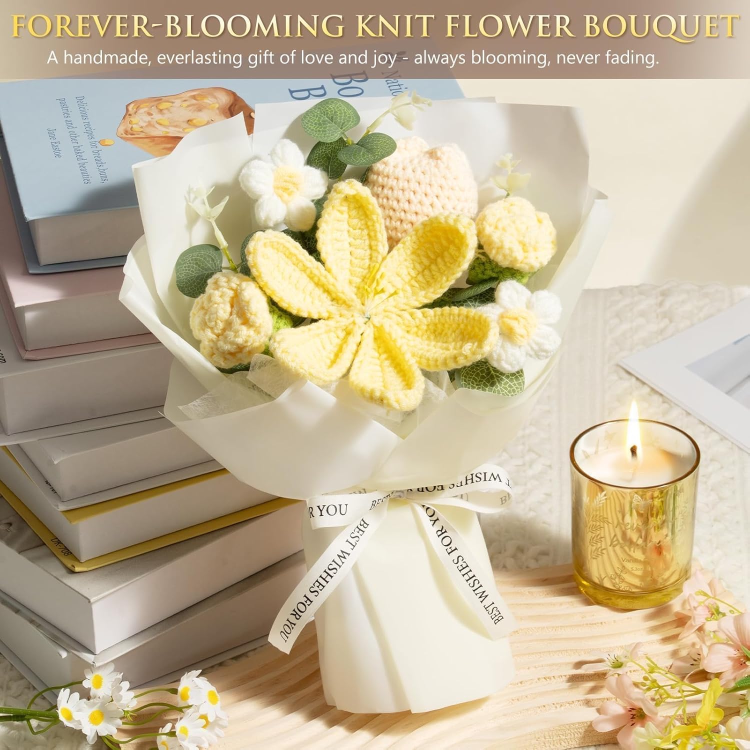 Mothers Day Birthday Gifts for Women Self Care Package Get Well Soon Gift Baskets, Thinking of You Sympathy Spa Gift Set w/ Crochet Flower Bouquet, Unique Gifts for Women Mom Sister Grandma Friends - Image 5