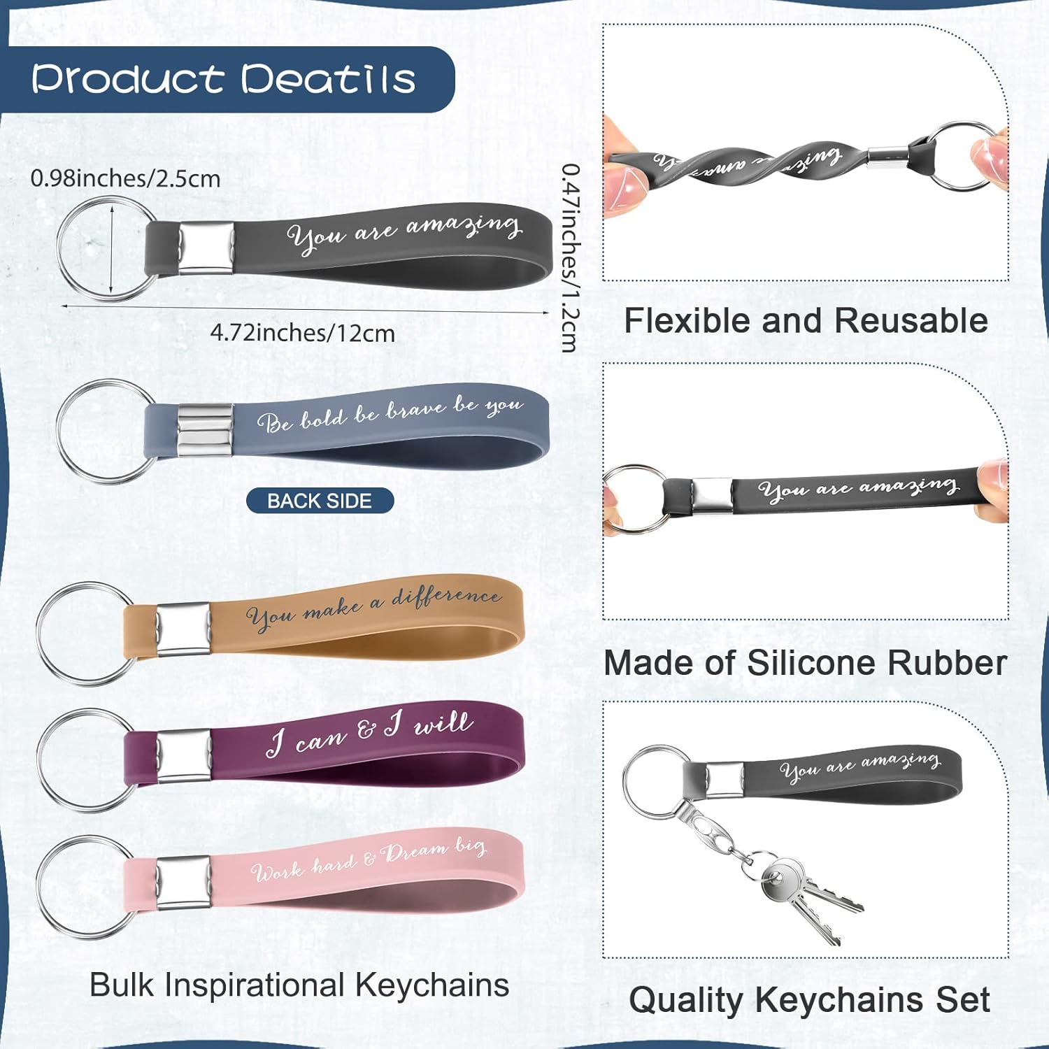 Fumete 24 Pcs Inspirational Keychain Gift Employee Appreciation Gift for Women Motivational Key Rings Thank You Keychain(Classic Colors) - Image 3