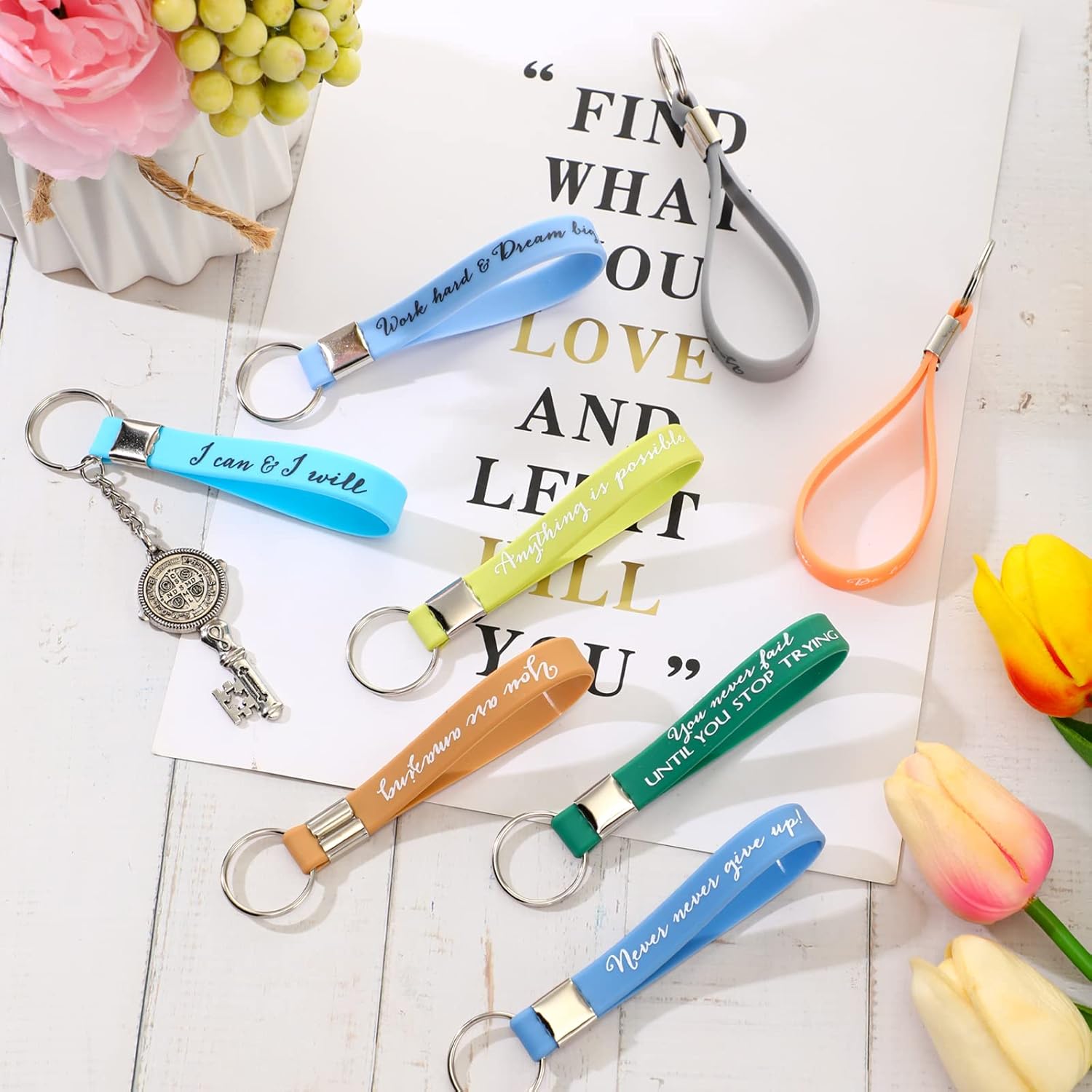 Fumete 24 Pcs Inspirational Keychain Gift Employee Appreciation Gift for Women Motivational Key Rings Thank You Keychain(Fresh Color) - Image 4