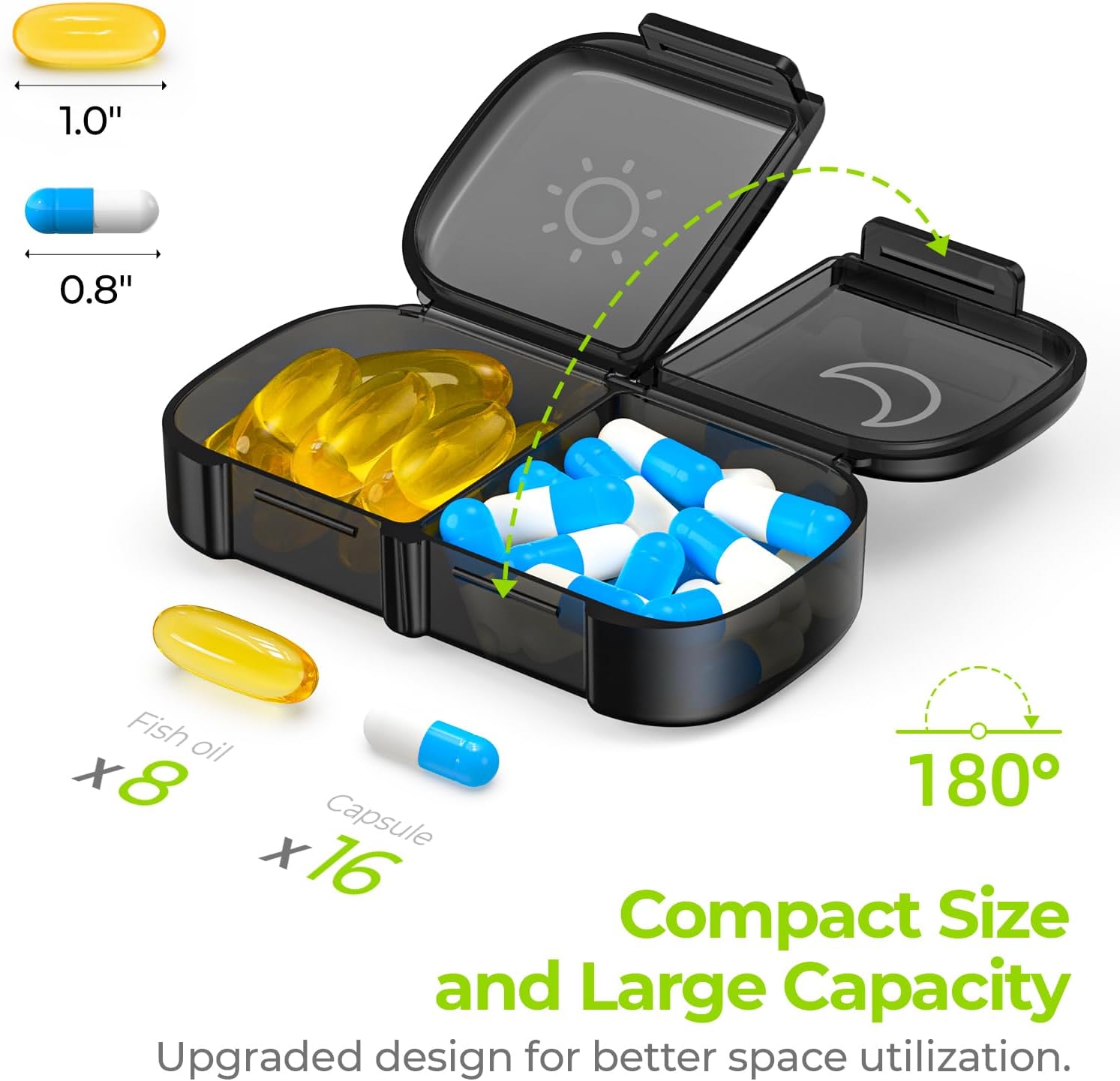AUVON XL Weekly Pill Organizer 2 Times a Day, Pill Box 7 Day with One-Side Large Openings for Easy to Use, Black Privacy Protection AM PM Pill Case for Medication, Vitamins, Fish Oils, Supplements - Image 2