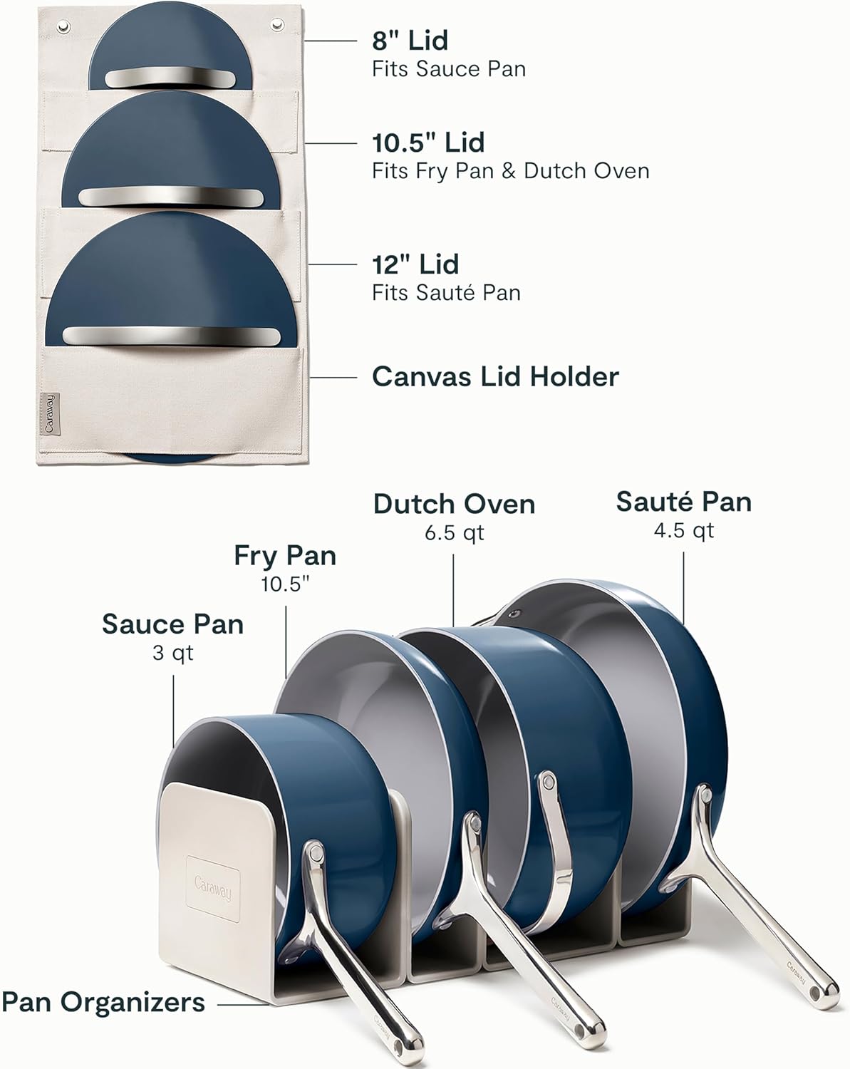 Caraway Non-stick Ceramic Cookware Set (12 Piece) Pots, Pans, Lids and Kitchen Storage - PFAS & PFOA Free - Oven Safe Pan Set & Compatible with All Stovetops - Navy - Image 3
