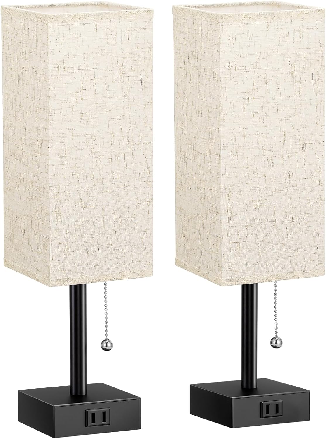 Bedside Table Lamps for Bedroom Set of 2 - Small Rectangular Nightstand Lamp with AC Outlet Charging Port, 3 Color Temperatures Desk Light with Bulb, Tabletop Reading Lamp for Living Room/Dorm/Office - Image 9