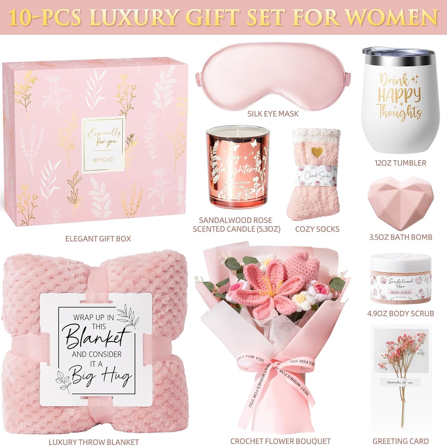 Mothers Day Birthday Gifts for Women Self Care Package Get Well Soon Gift Baskets, Thinking of You Sympathy Spa Gift Set w/ Crochet Flower Bouquet, Unique Gifts for Women Mom Sister Grandma Friends - Image 2