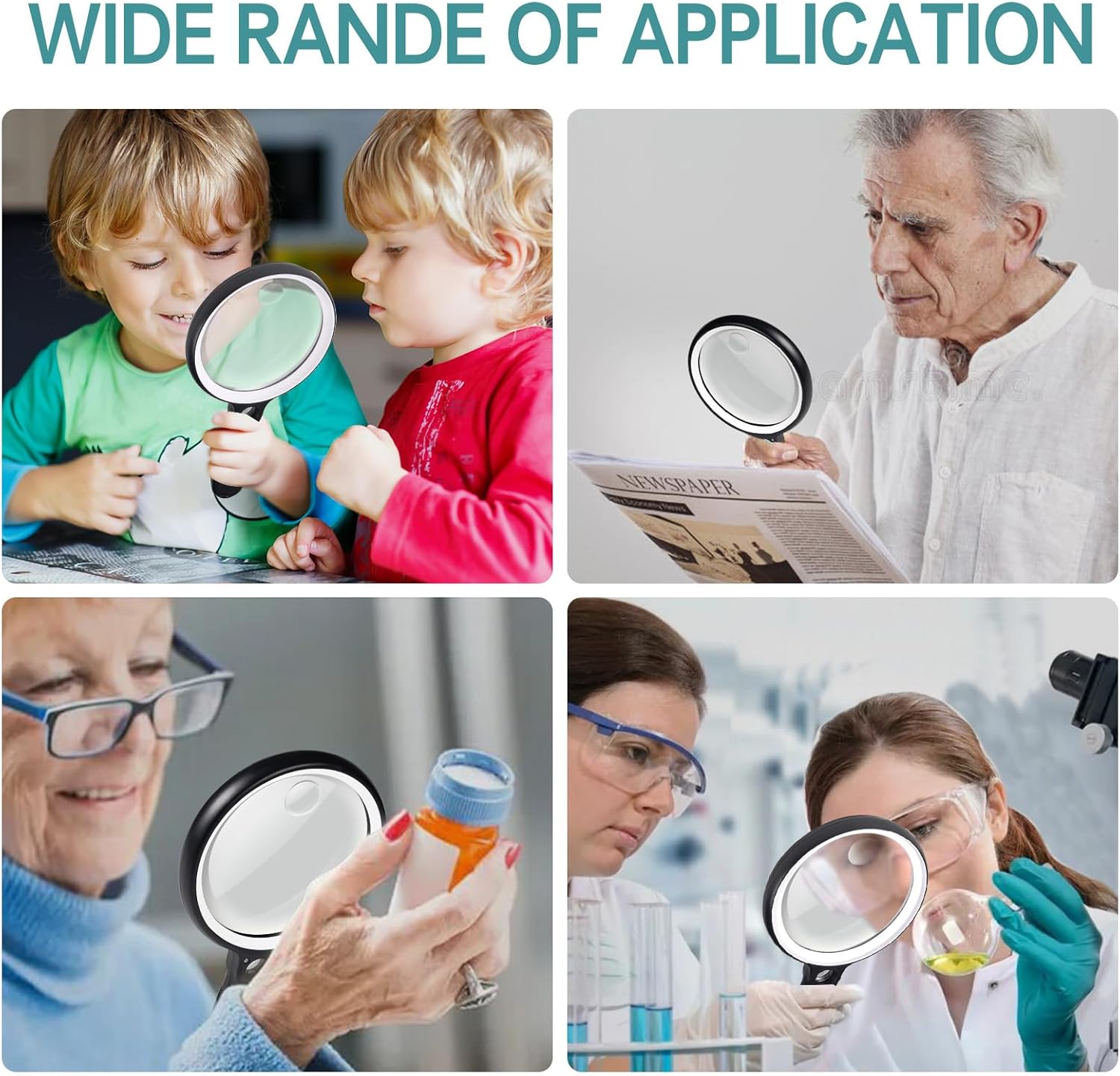 Large Magnifying Glass with 37 LED Light, 10X 20X 45X Handheld Illuminated Lighted Magnifier with 3 Light Modes Rechargeable Magnifying Glass for Seniors Reading, Inspection (White & Black) - Image 6