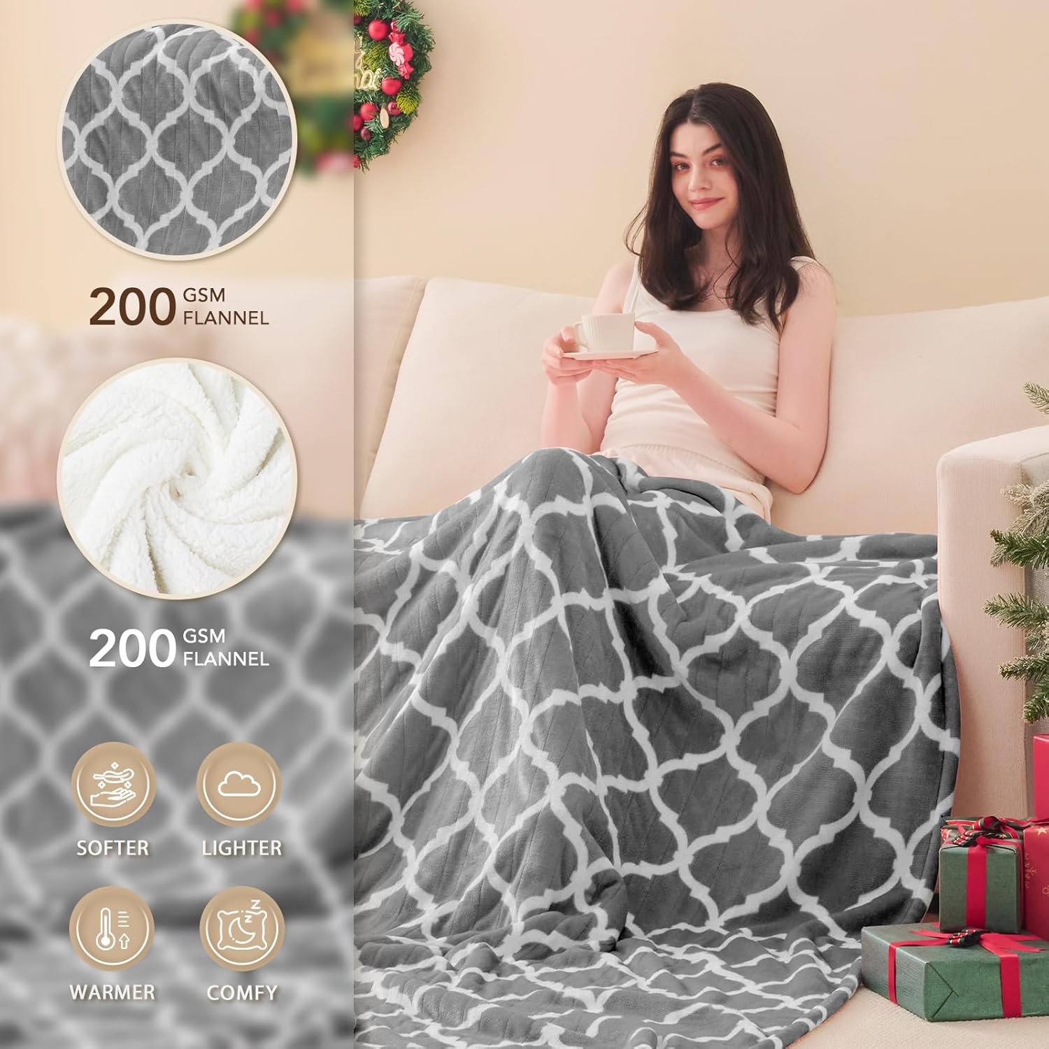 Homemate Heated Blanket Electric Throw - 50“x60“ Heating Blanket with 10 Fast Heat Levels 8 Hours Auto Off Soft Cozy Flannel Over-Heated Protection ETL Certification Keep Warming in Home - Image 2