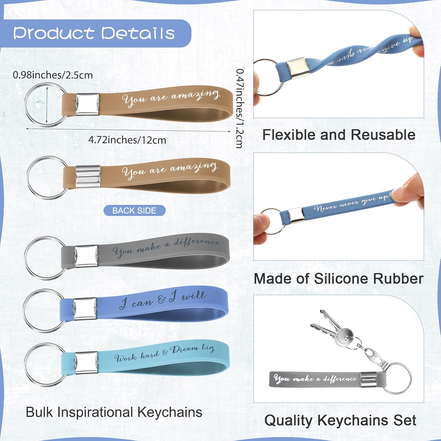 Fumete 24 Pcs Inspirational Keychain Gift Employee Appreciation Gift for Women Motivational Key Rings Thank You Keychain(Fresh Color) - Image 3