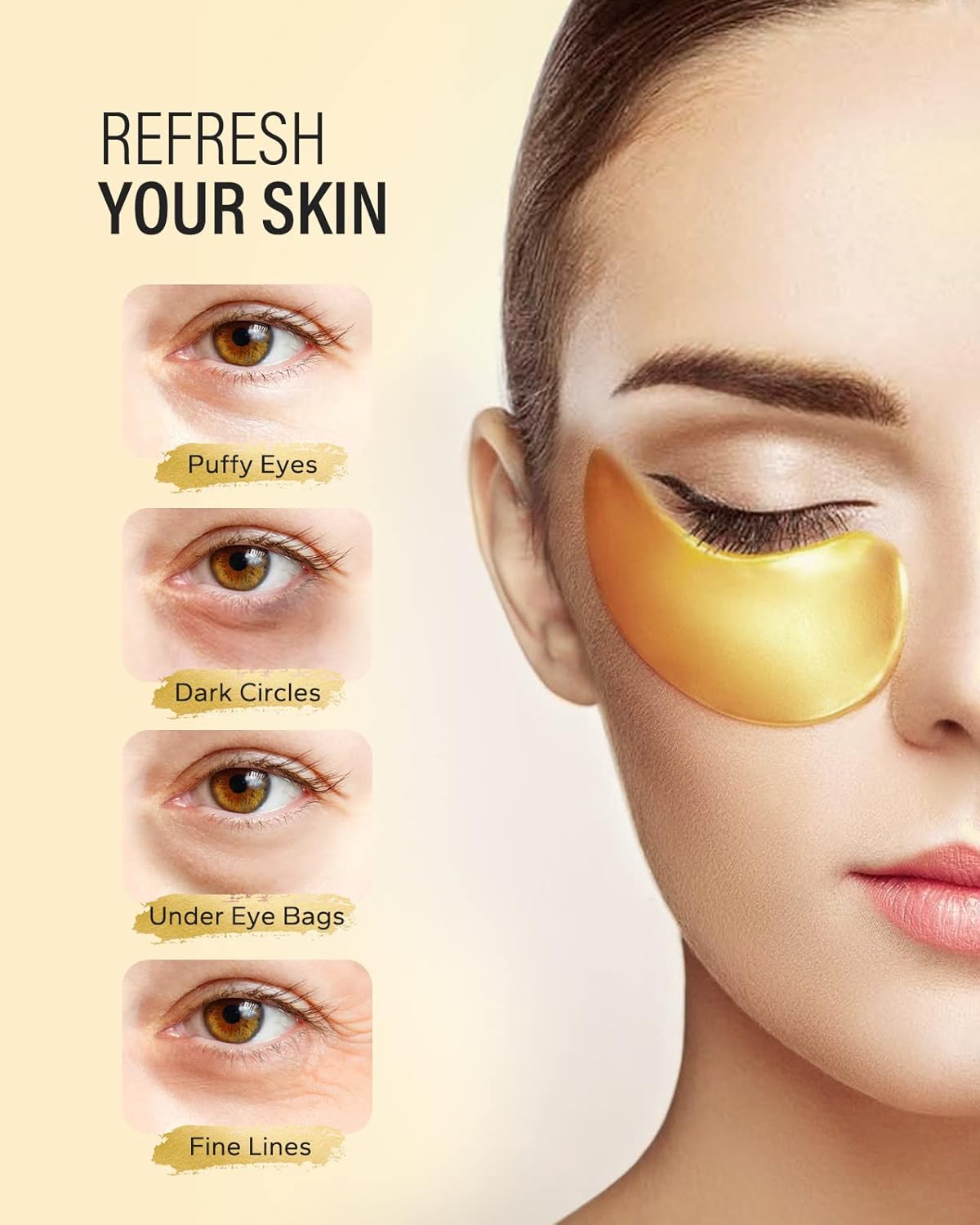 24k Gold Under Eye Patches (15 Pairs), eye mask, Collagen Skin Care Products, Eye Patches for Puffy Eyes, eye masks for dark circles and puffiness - Image 2