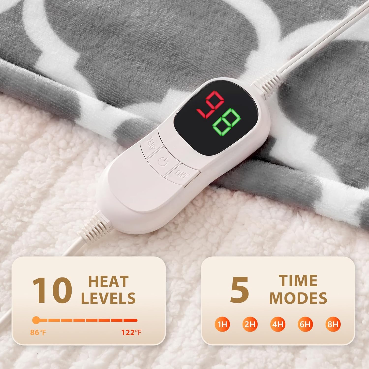 Homemate Heated Blanket Electric Throw - 50“x60“ Heating Blanket with 10 Fast Heat Levels 8 Hours Auto Off Soft Cozy Flannel Over-Heated Protection ETL Certification Keep Warming in Home - Image 3