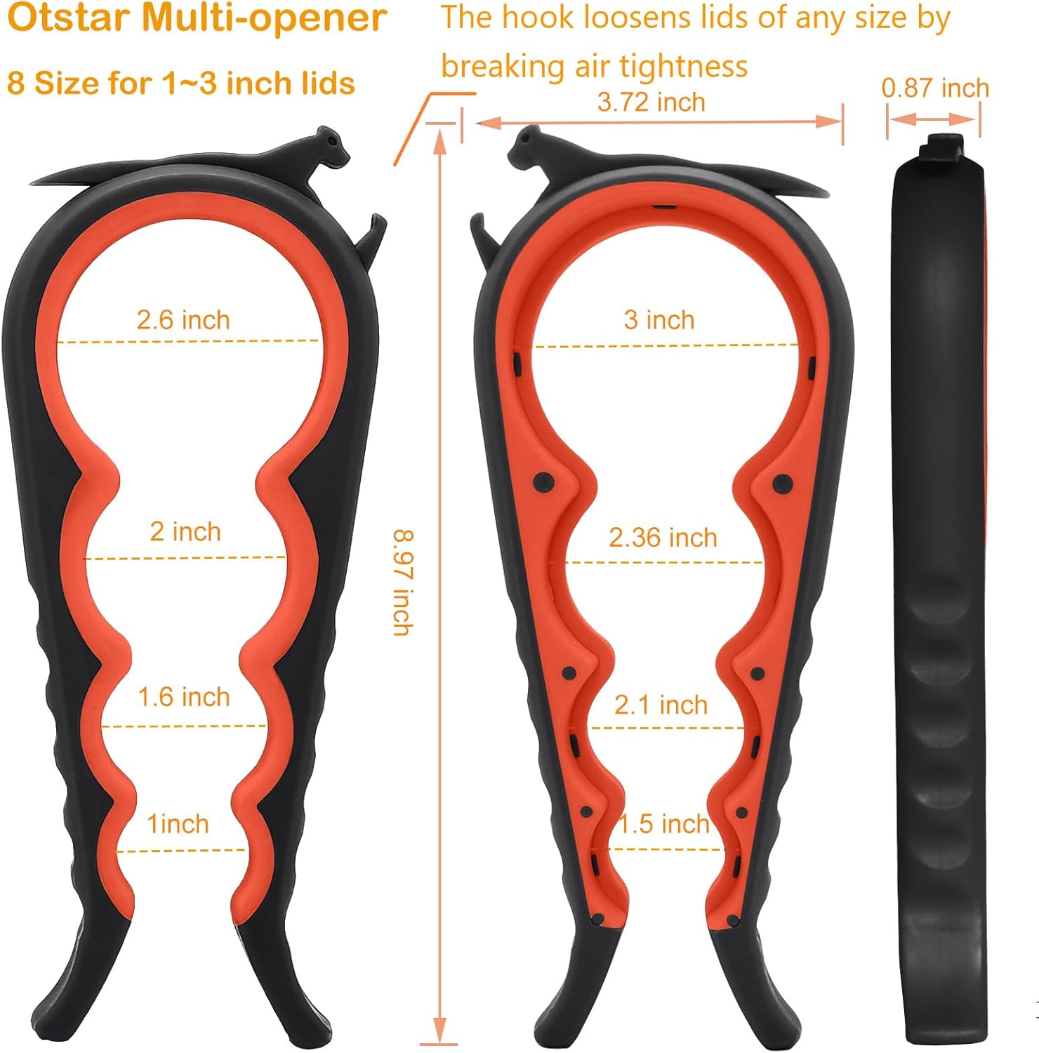Otstar Jar Opener Bottle Opener and Can Opener for Weak hands, Seniors with Arthritis and Anyone with Low Strength, Mutil Jar Opener Get Lids Off Easily (Black and Red) - Image 2