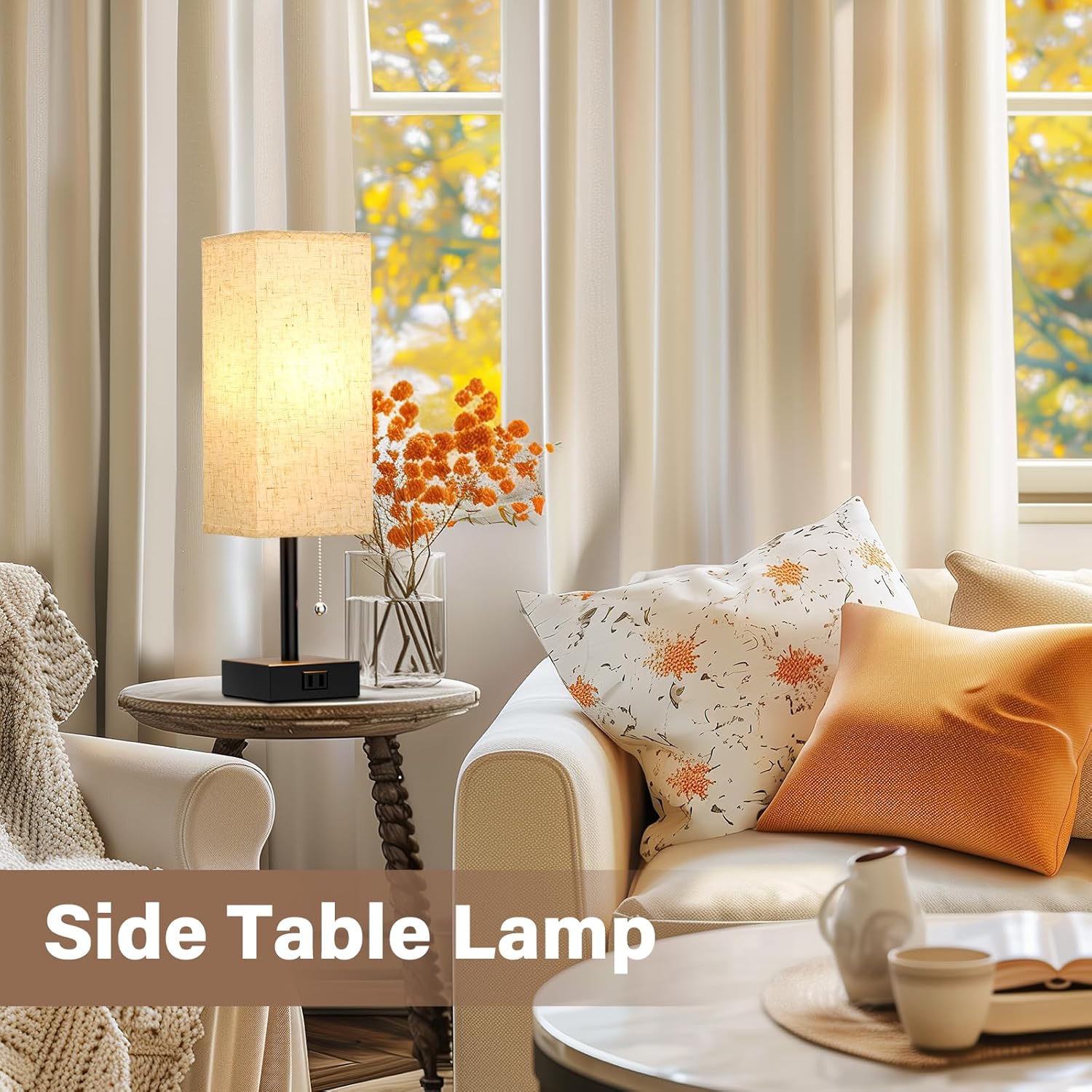 Bedside Table Lamps for Bedroom Set of 2 - Small Rectangular Nightstand Lamp with AC Outlet Charging Port, 3 Color Temperatures Desk Light with Bulb, Tabletop Reading Lamp for Living Room/Dorm/Office - Image 6