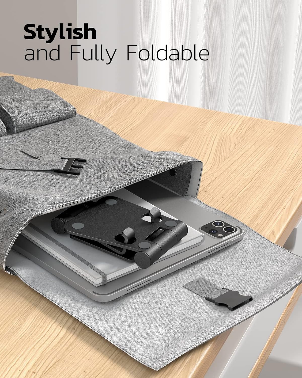Nulaxy Dual Folding Cell Phone Stand, Fully Adjustable Foldable Desktop Phone Holder Cradle Dock Compatible with iPhone 17 16 15 14 13 12 11 Pro Max Xs Xr X 8, Nintendo Switch, All Phones - Image 5