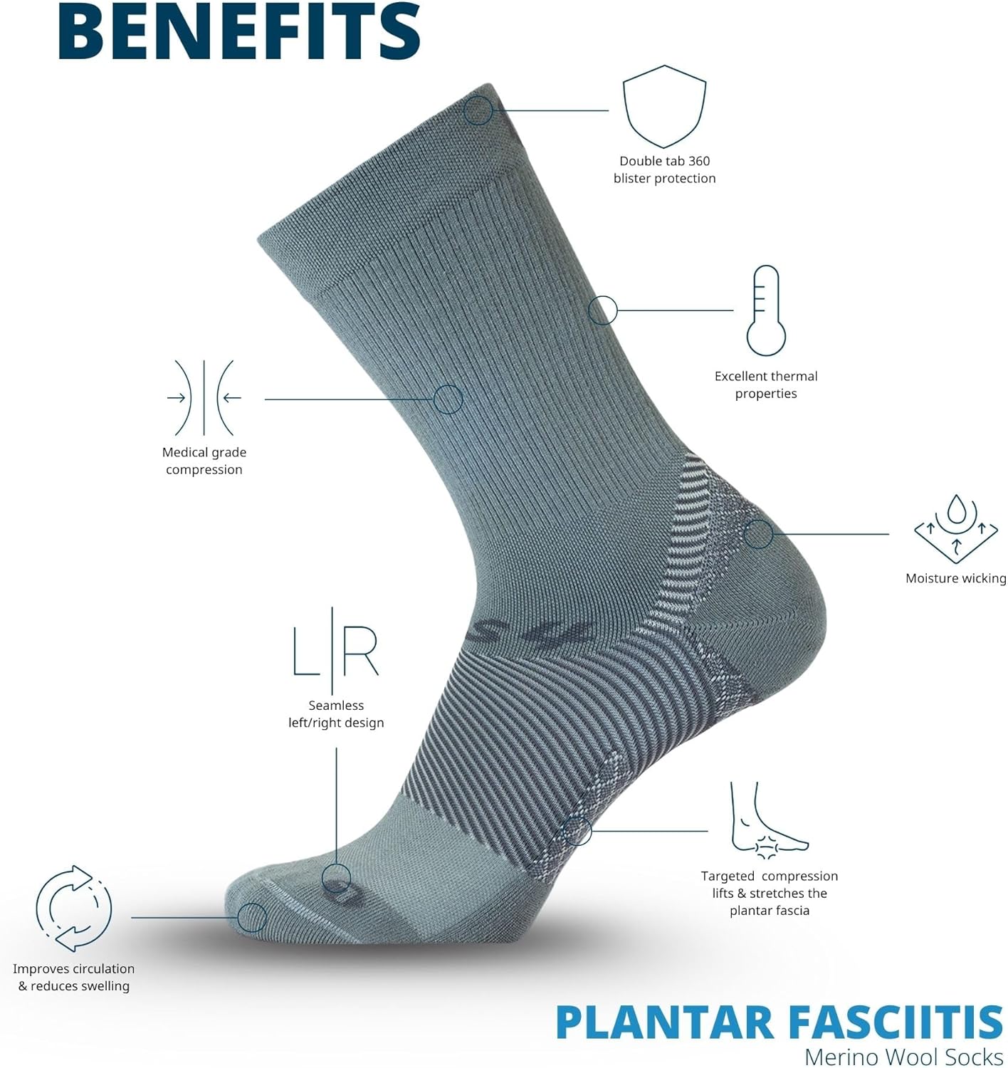 OS1st FS4 Plantar Fasciitis Socks Merino Wool treats and prevents plantar fasciitis, heel and arch pain reduces swelling - Image 5
