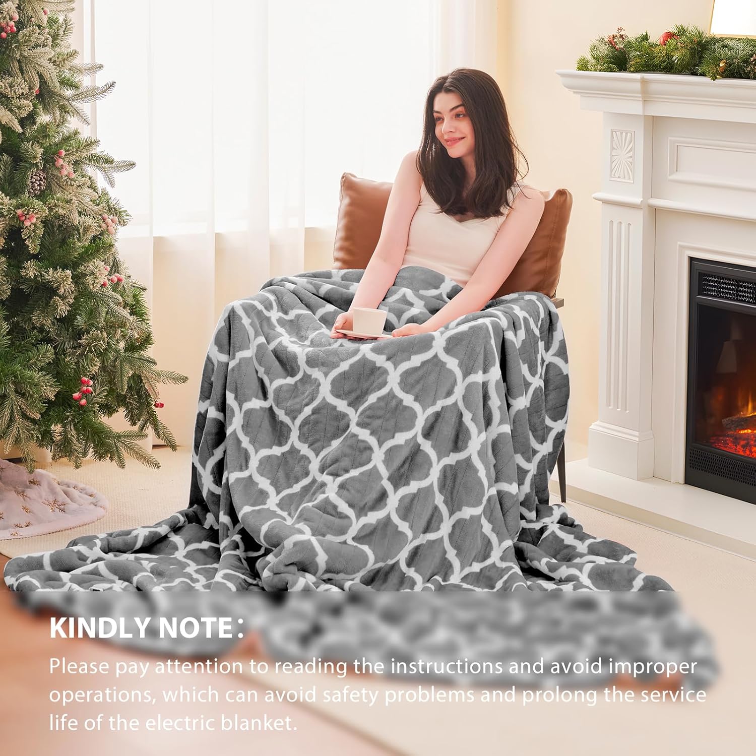 Homemate Heated Blanket Electric Throw - 50“x60“ Heating Blanket with 10 Fast Heat Levels 8 Hours Auto Off Soft Cozy Flannel Over-Heated Protection ETL Certification Keep Warming in Home - Image 5