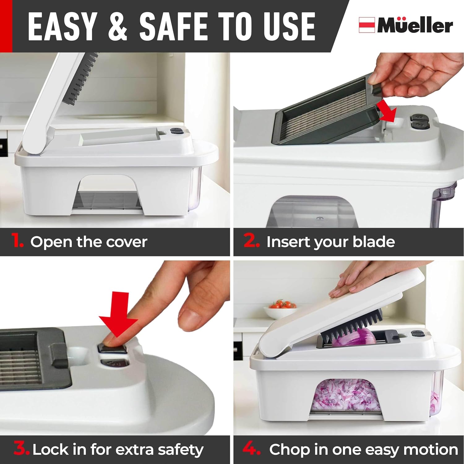 Mueller Pro-Series All-in-One, 12 Blade Mandoline Slicer for Kitchen, Food Chopper, Vegetable Slicer and Spiralizer, Cutter, Dicer, Grater, Kitchen Gadgets Sets with Container, White Sand/Gray - Image 7