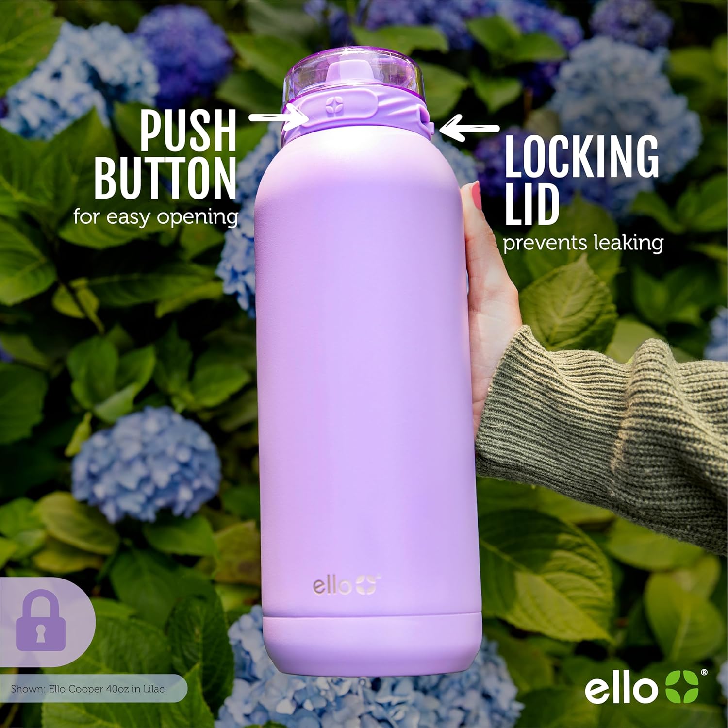 Ello Cooper 40oz Stainless Steel Water Bottle with Straw and Carry Handle, Double Walled and Vacuum Insulated Metal, Leak Proof Locking Lid with Soft Silicone Spout, Reusable, BPA Free, White Marble - Image 6