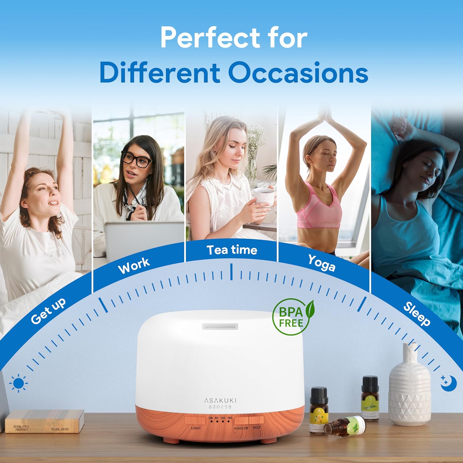 ASAKUKI Essential Oil Diffuser for Home, 500ML Aromatherapy Diffuser Humidifier with Remote Control, 7 Color LED Lights, Quiet Cool Mist Diffuser for Bedroom, Living Room, Office (Yellow) - Image 6