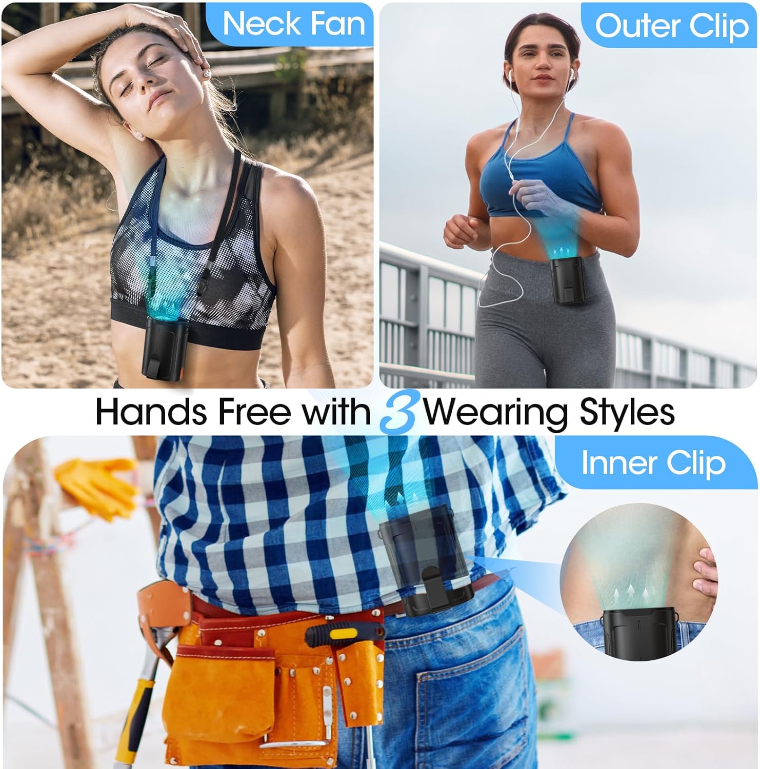 2026 AI Portable Fan Rechargeable, 4-Speed Strong Airflow, Personal Waist Fan with up to 25H of Working Time, Hands-Free Hanging Neck Fan, Wearable Belt Fan for Camping, Outdoor, Jobsite - Image 4