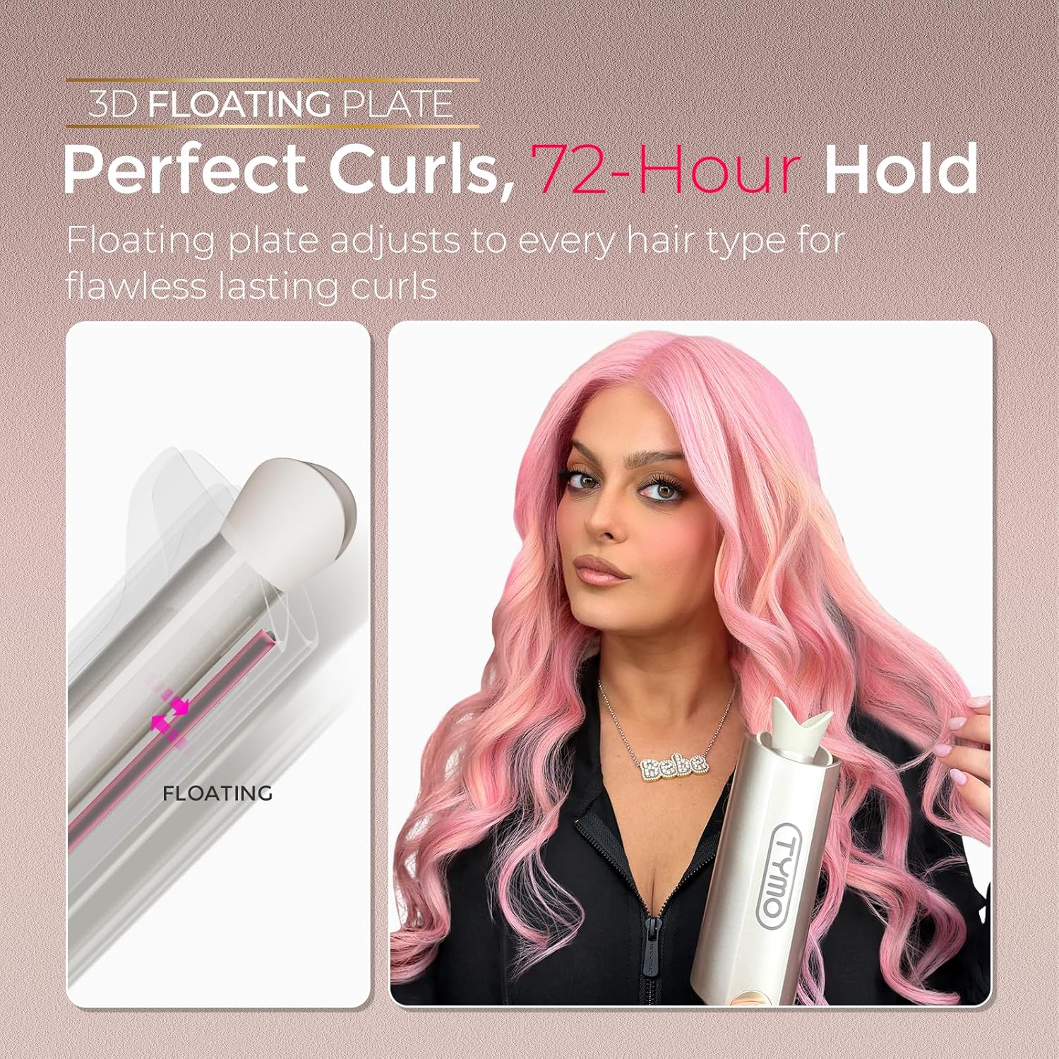 TYMO CurlPro Plus Automatic Rotating Curling Iron - Upgraded Long Barrel Curling Wand for Long Hair, Ceramic Hair Curler for Women, Anti-Scald, Tangle-Free, 600M Ionic, Dual Voltage, Gold, 1 Inch - Image 5