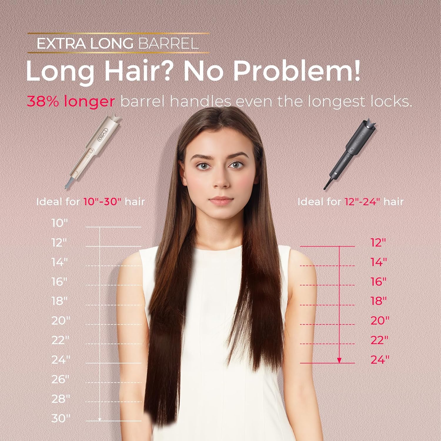 TYMO CurlPro Plus Automatic Rotating Curling Iron - Upgraded Long Barrel Curling Wand for Long Hair, Ceramic Hair Curler for Women, Anti-Scald, Tangle-Free, 600M Ionic, Dual Voltage, Gold, 1 Inch - Image 3