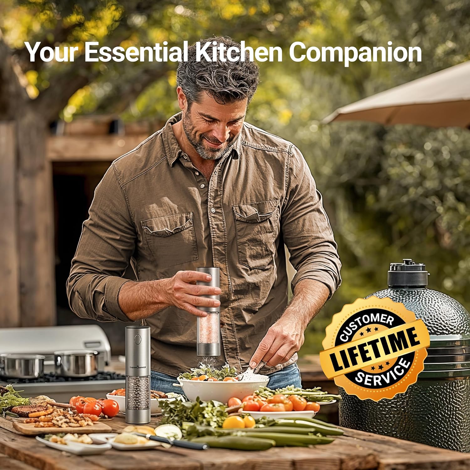 ThermoMaven Electric Salt and Pepper Grinder Set, 110ml Larger Rechargeable Automatic Salt and Pepper Mill Grinder with 6 Adjustable Coarseness, Electric Salt and Pepper Shakers, LED, Gun Grey - Image 7