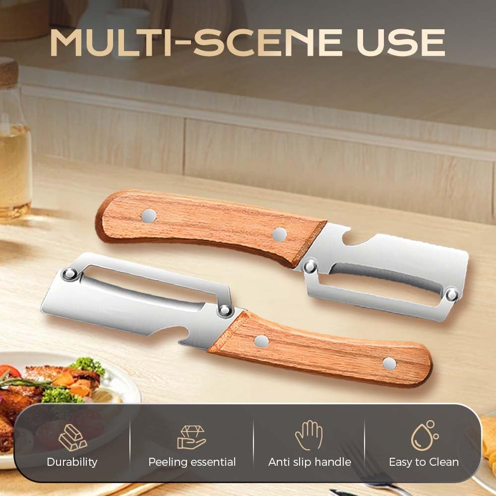 Multi-Functional Vegetable Peeler for Kitchen, Ultra-Sharp Stainless Steel Blade with Wooden Handle and Bottle Opener, For Vegetables or Fruits that Need to Be Peeled (2 Pcs) - Image 2