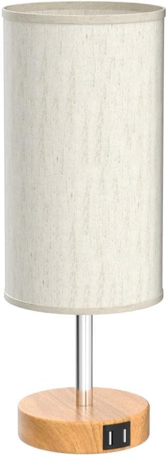 Yarra-Decor Bedside Table Lamp with USB Port - Touch Control for Bedroom 3 Way Dimmable Nightstand Lamp with Flaxen Fabric Shade for Living Room, Dorm, Home Office, Wood-Grain (LED Bulb Included) - Image 4